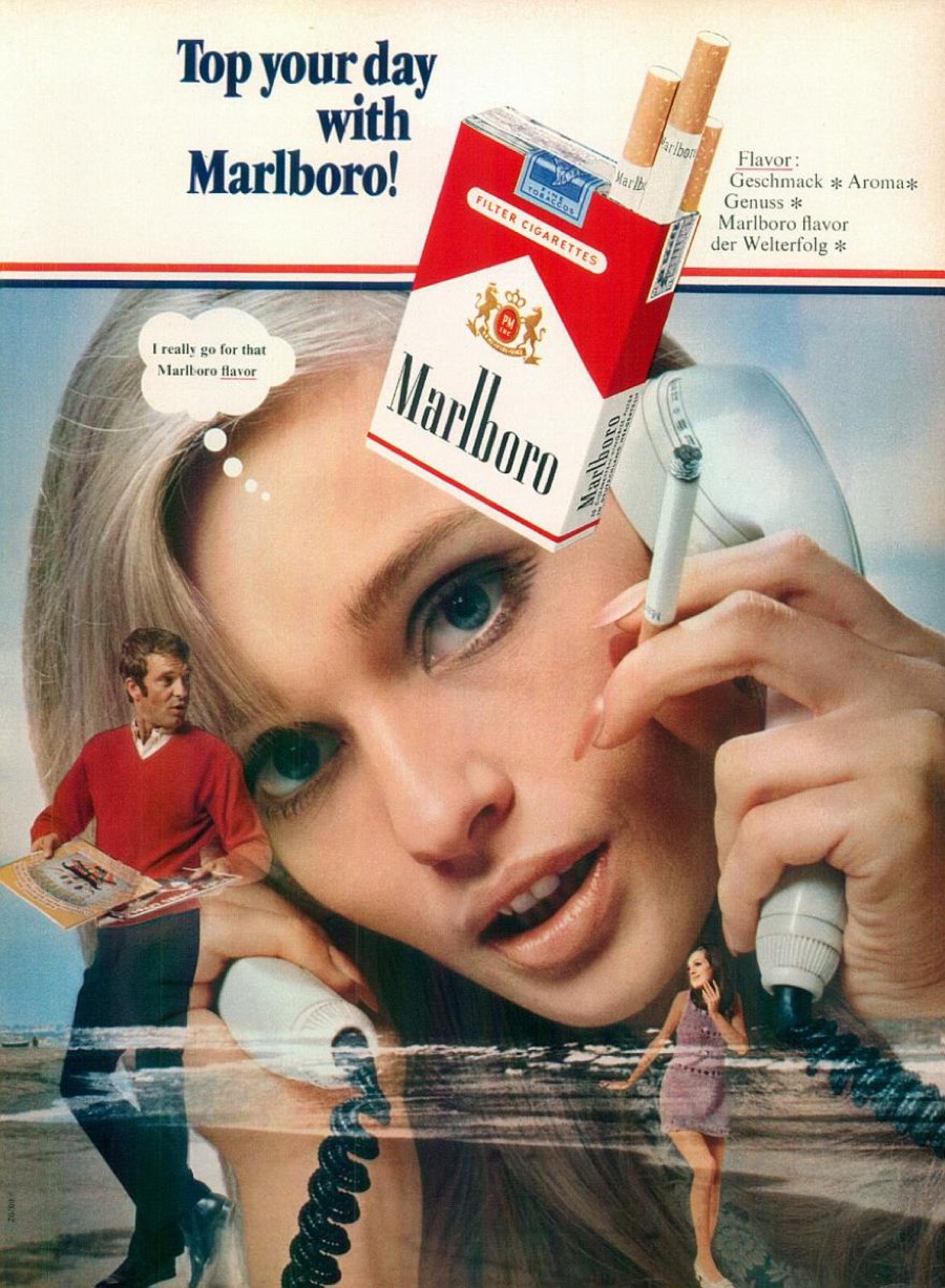 Alte Vintage Werbung von Marlboro, Frau am Telefon