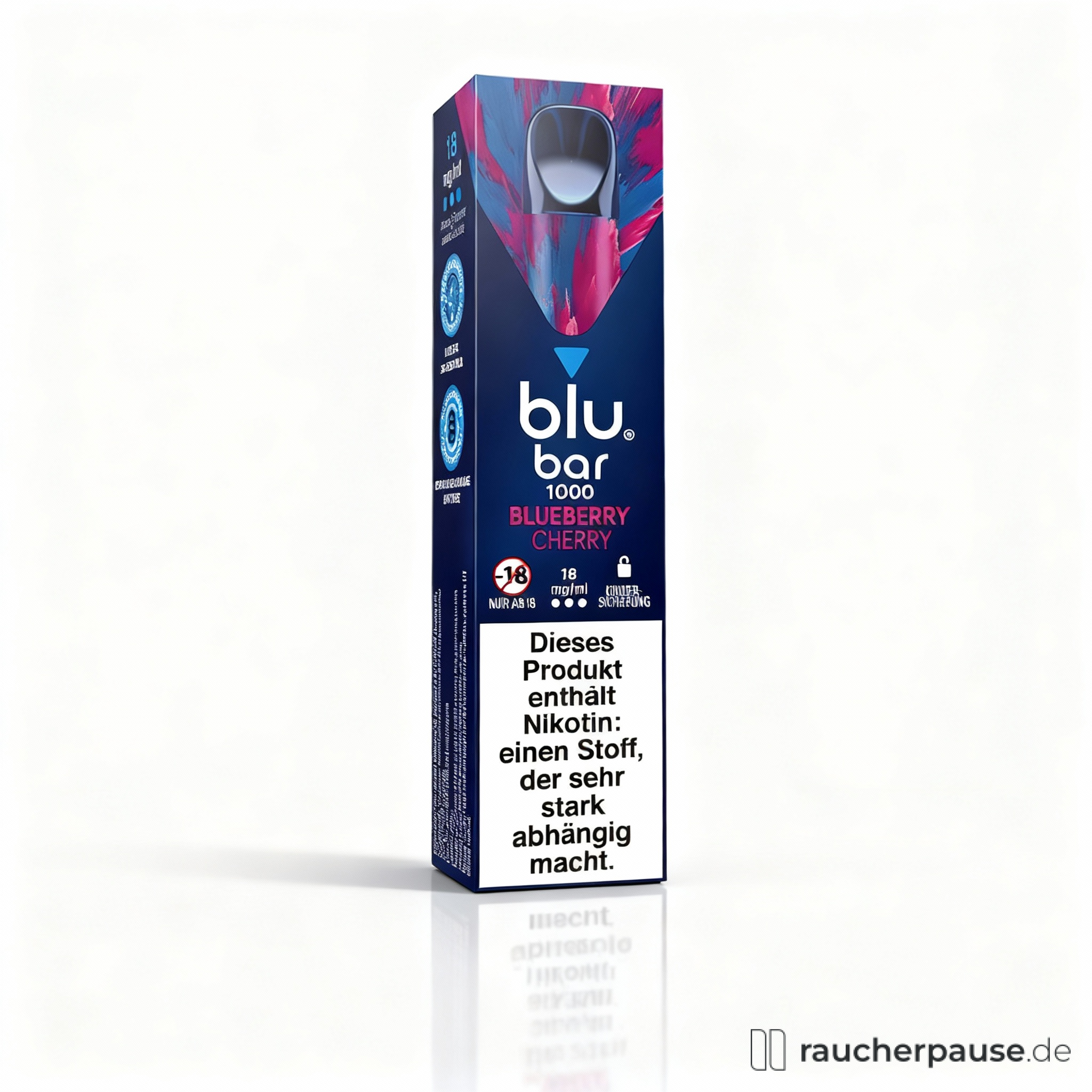 blu bar 1000 Einweg E-Zigarette Blueberry Cherry | 18 mg Nikotin | Fruchtiger Genuss für unterwegs | Bis zu 1000 Züge