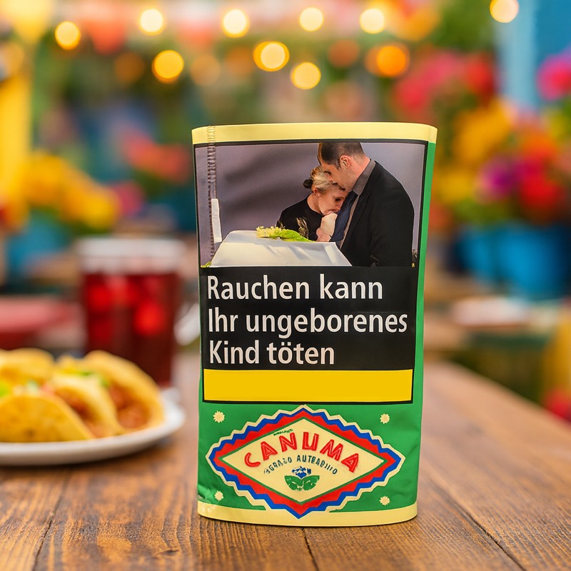 Canuma Tabak grüne Sorte auf einem Tisch bei einem mexikanischen Dinner, mit Taccos
