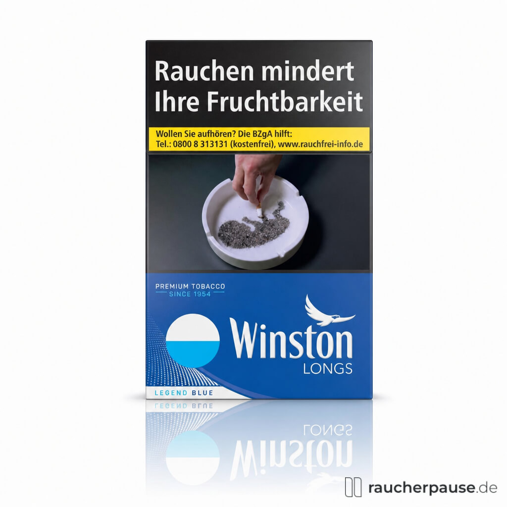 Winston Blue Longs XXL Zigaretten, 28 Stk. pro Packung, in blauer Dose mit weißem, modern-minimalistischem Logo.