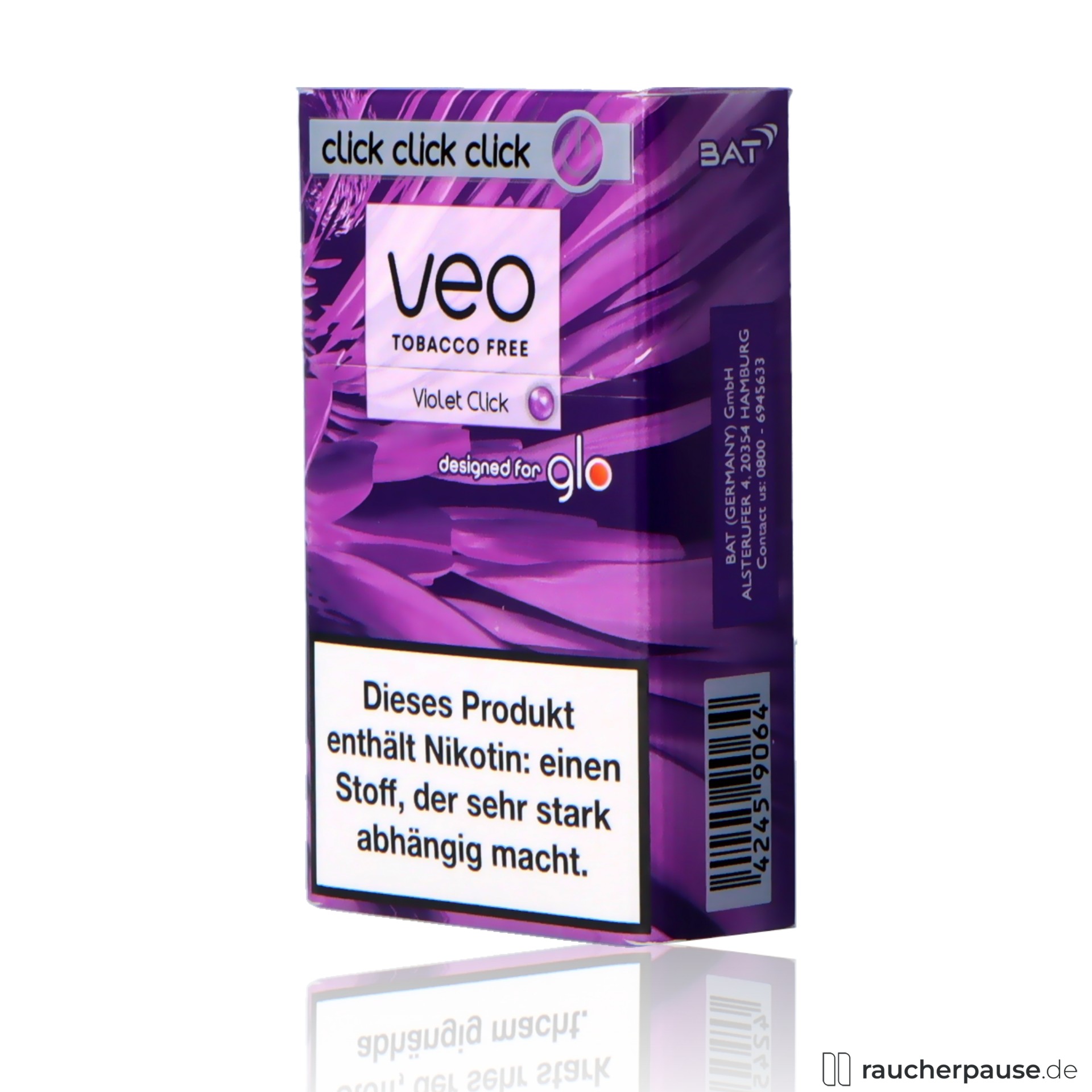 veo, veo violet click sticks fuer glo stueck blaubeere , packshot hinterseite