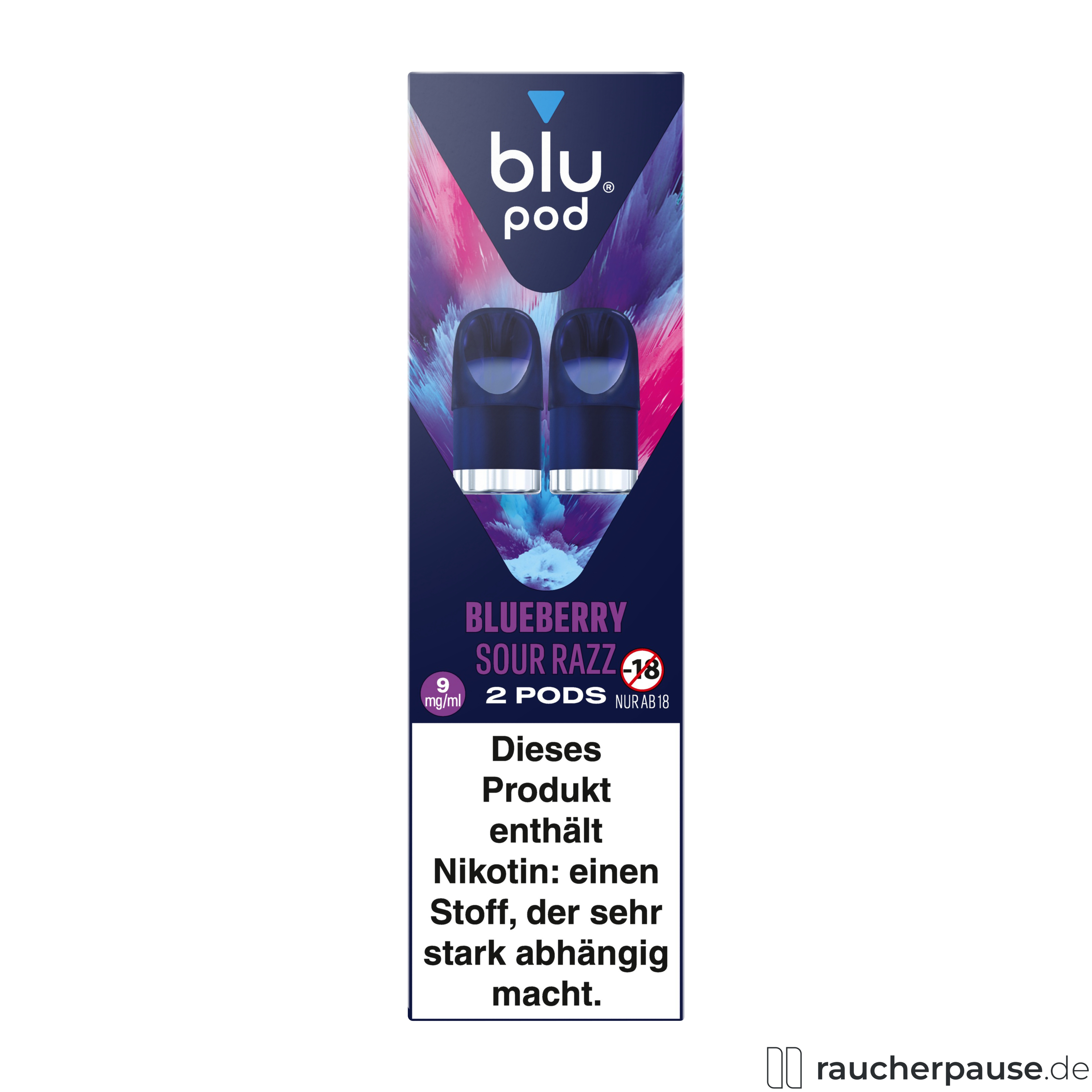 Blu Pod Blueberry Sour Razz 9mg/ml Nikotin | 2 Pods | Kompatibel mit Blu Bar Kit E-Zigarette Geschmack: Blaubeere, Saure Himbeere / Nikotingehalt: 9 mg/ml