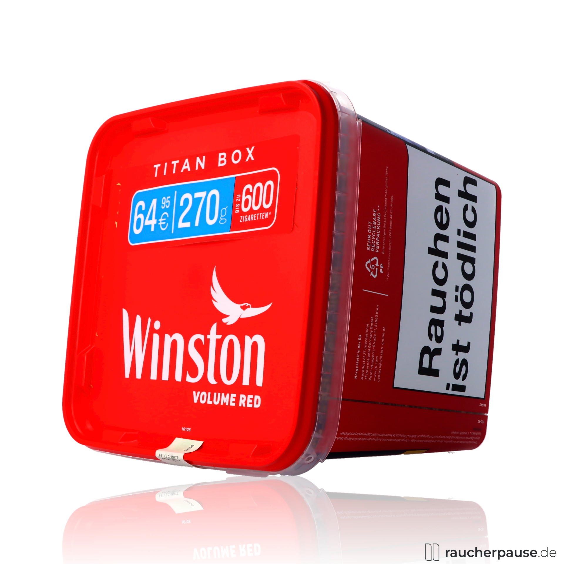 winston volumentabak rot titan box zigaretten , packshot seitlich