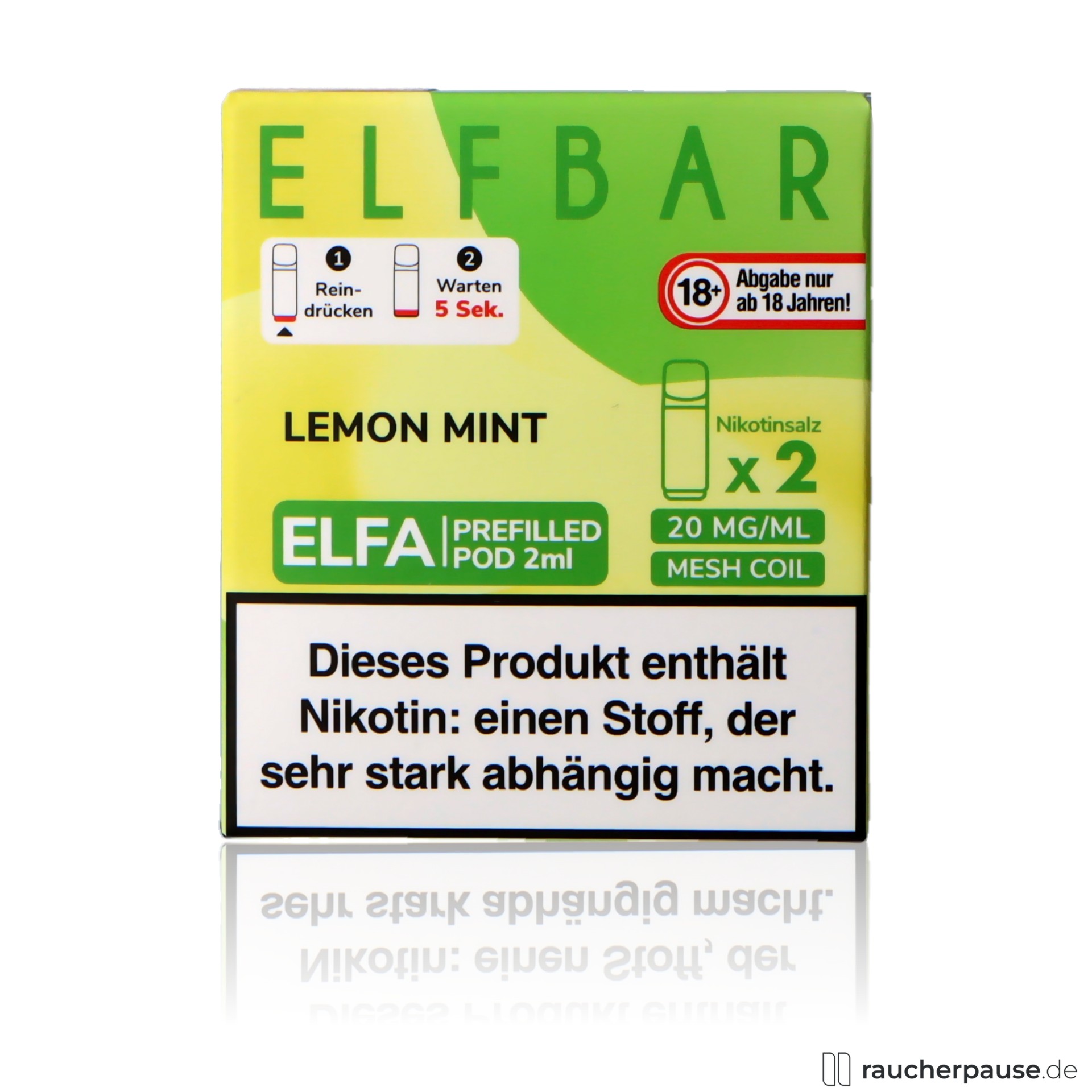 elfbar, elf bar elfa prefilled pods lemon mint ml nikotin , packshot vorderseite