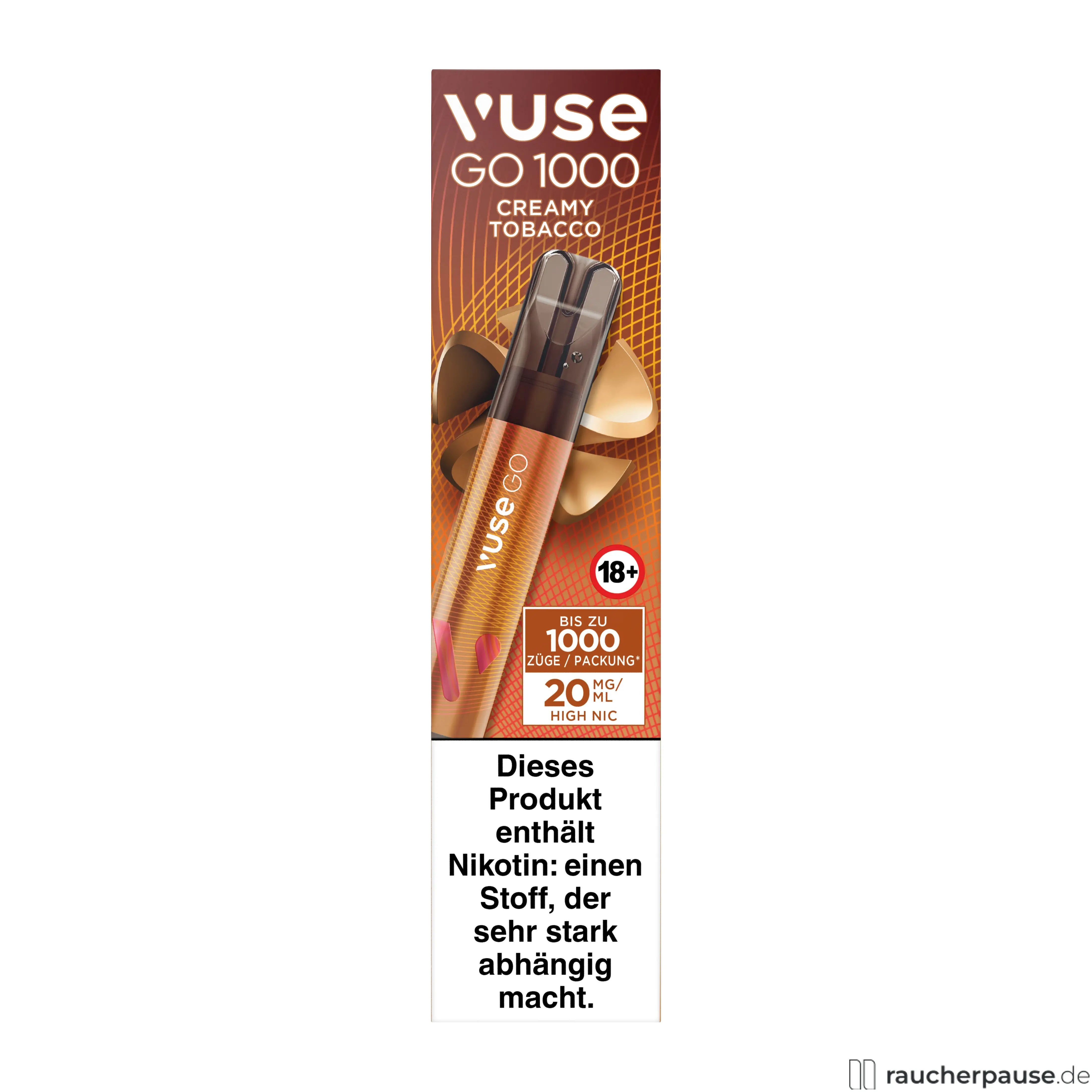 Vuse GO 1000 E-Shisha | Creamy Tobacco | 20 mg/ml Nikotin | Einweg | 1000 Züge