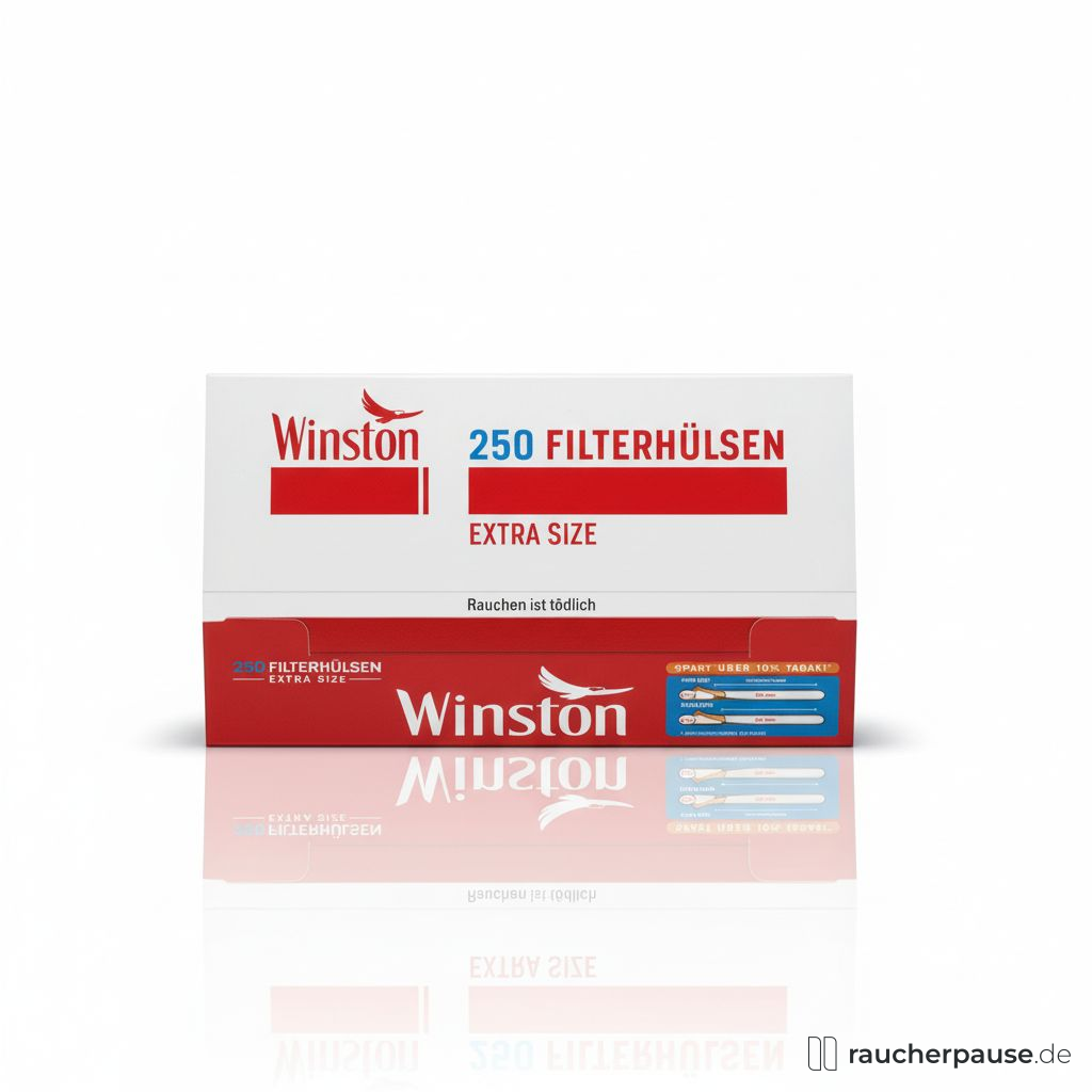 Winston Extra Size Filterhülsen | 250 Stück | 10% Tabak sparen | 84mm Länge | Zellulose Material