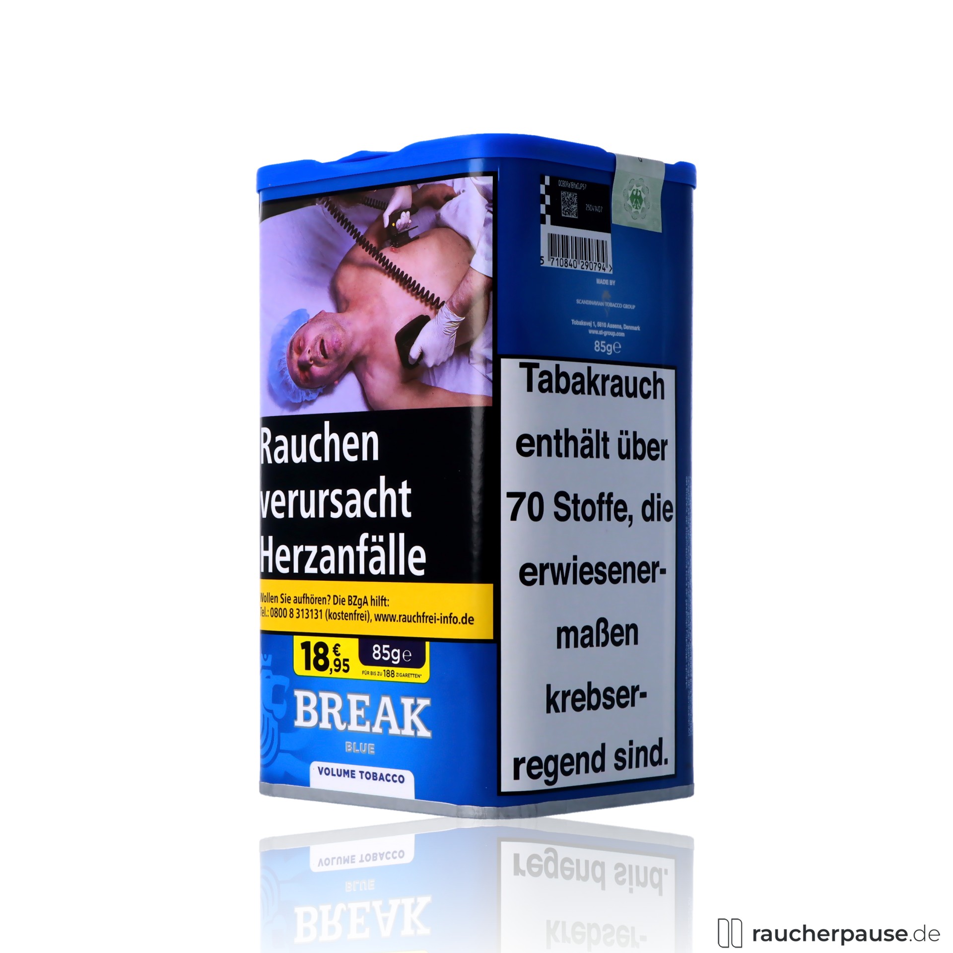 break blau volumentabak dose american blend ergiebig aromatisch , packshot hinterseite