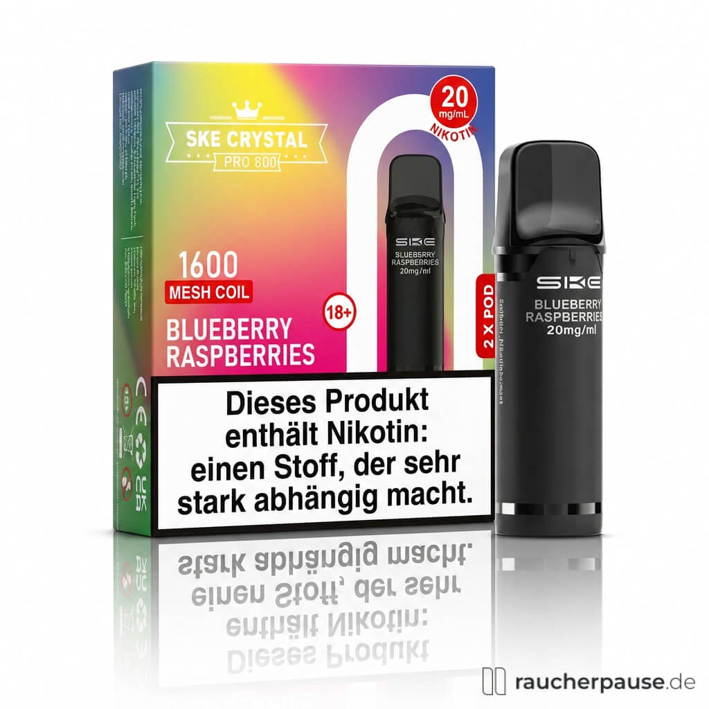 SKE Crystal 800 Pro Blueberry Raspberry Prefilled Pods | 2 Stück | 20 mg/ml Nikotin