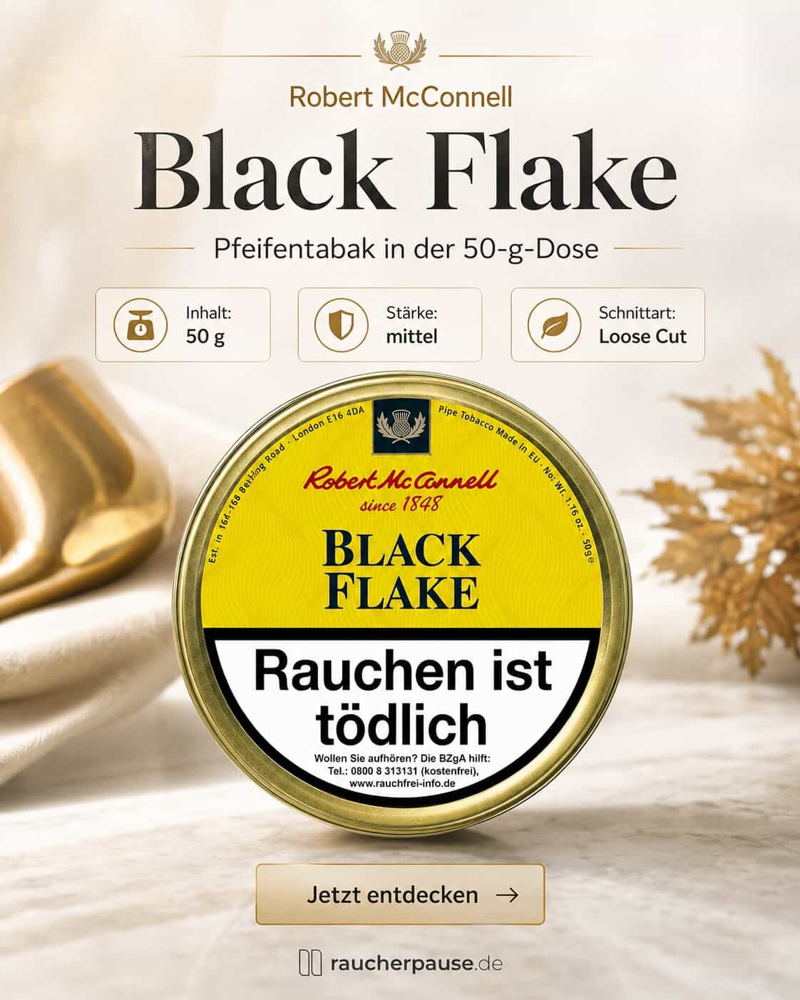 Robert McConnell Black Flake Pfeifentabak in der 50-g-Dose