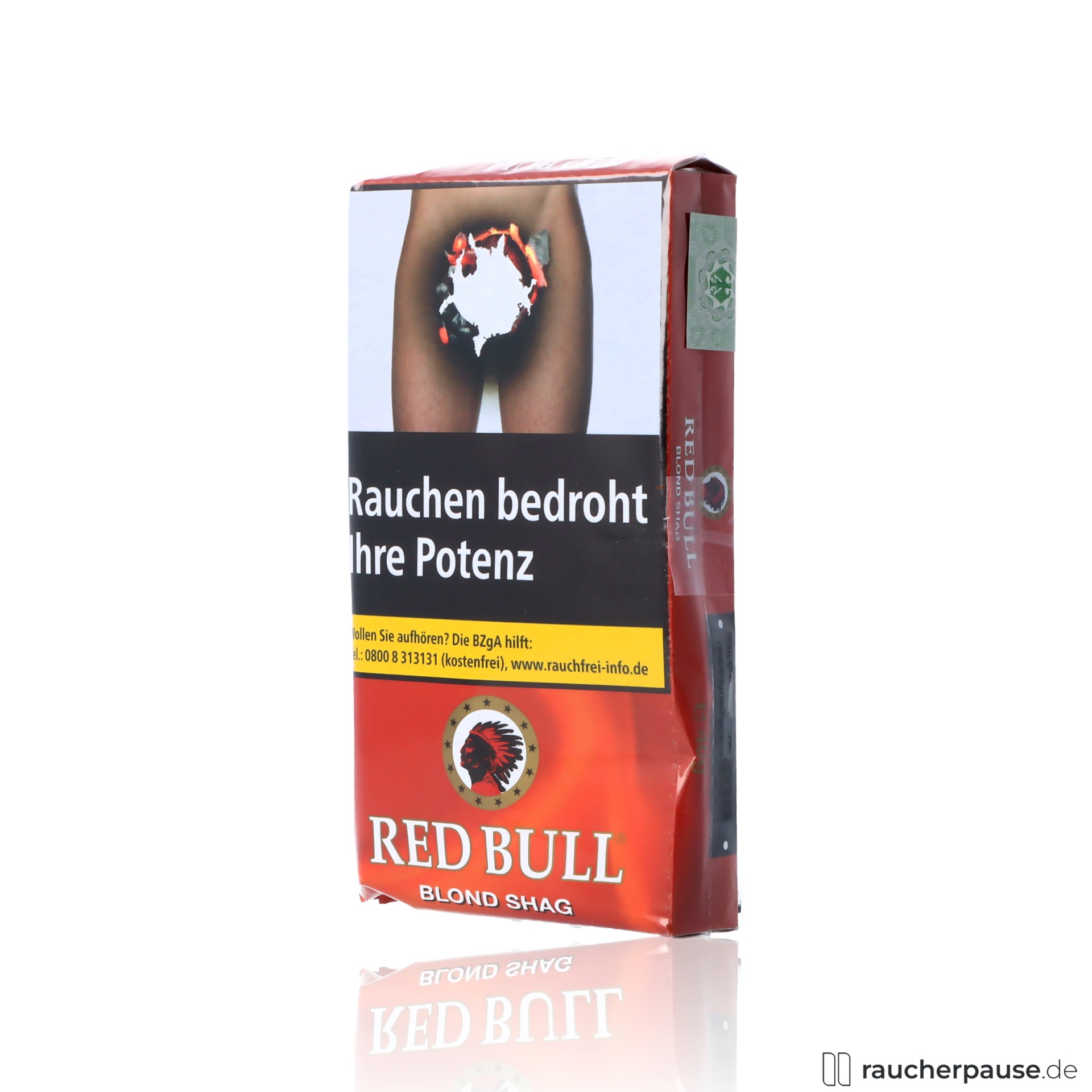 red bull blond shag tabak 40g pouch feinschnitt ohne zusatzstoffe , packshot hinterseite
