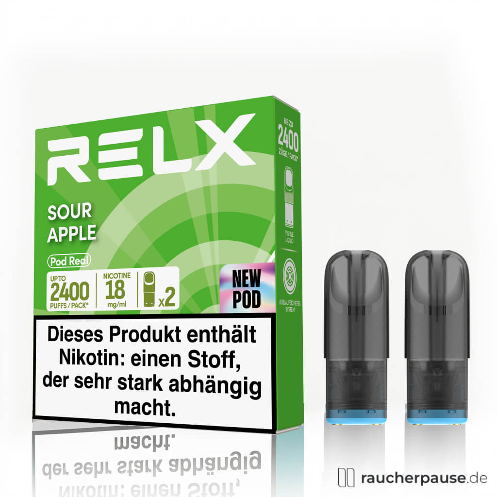 RELX Real Sour Apple Prefilled Pods | 2 Stück | 18 mg/ml Nikotin