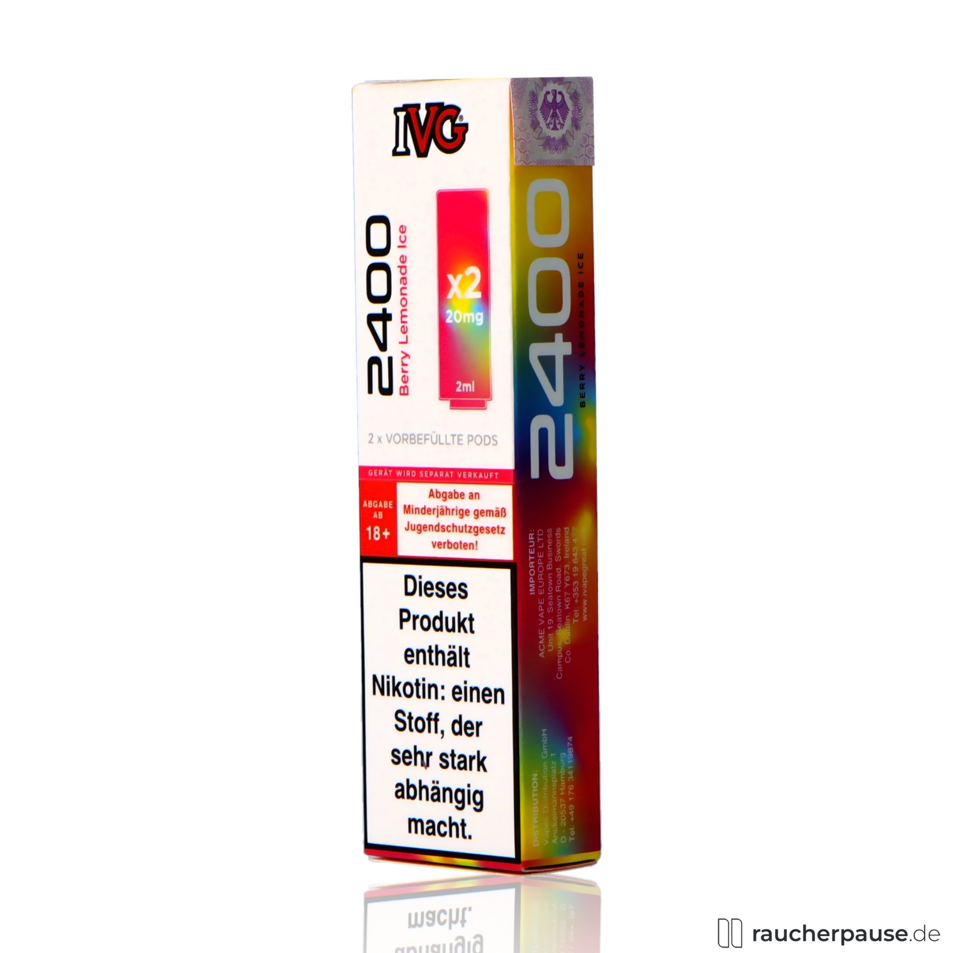 ivg, ivg prefilled pods berry lemonade ice ml nikotin beeren zitrone , packshot seitlich