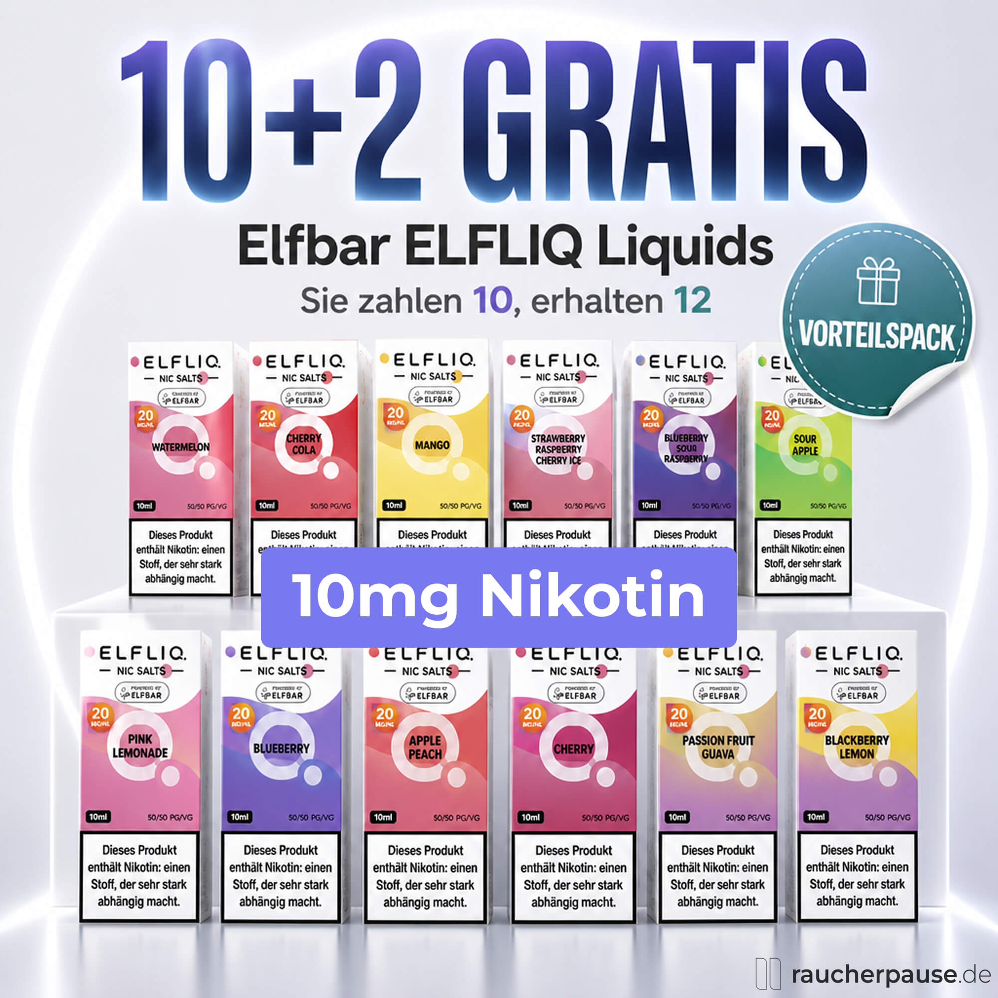 10+2 Gratis Elfliq Angebot mit 10mg Nikotin für Elfbar Liquids
