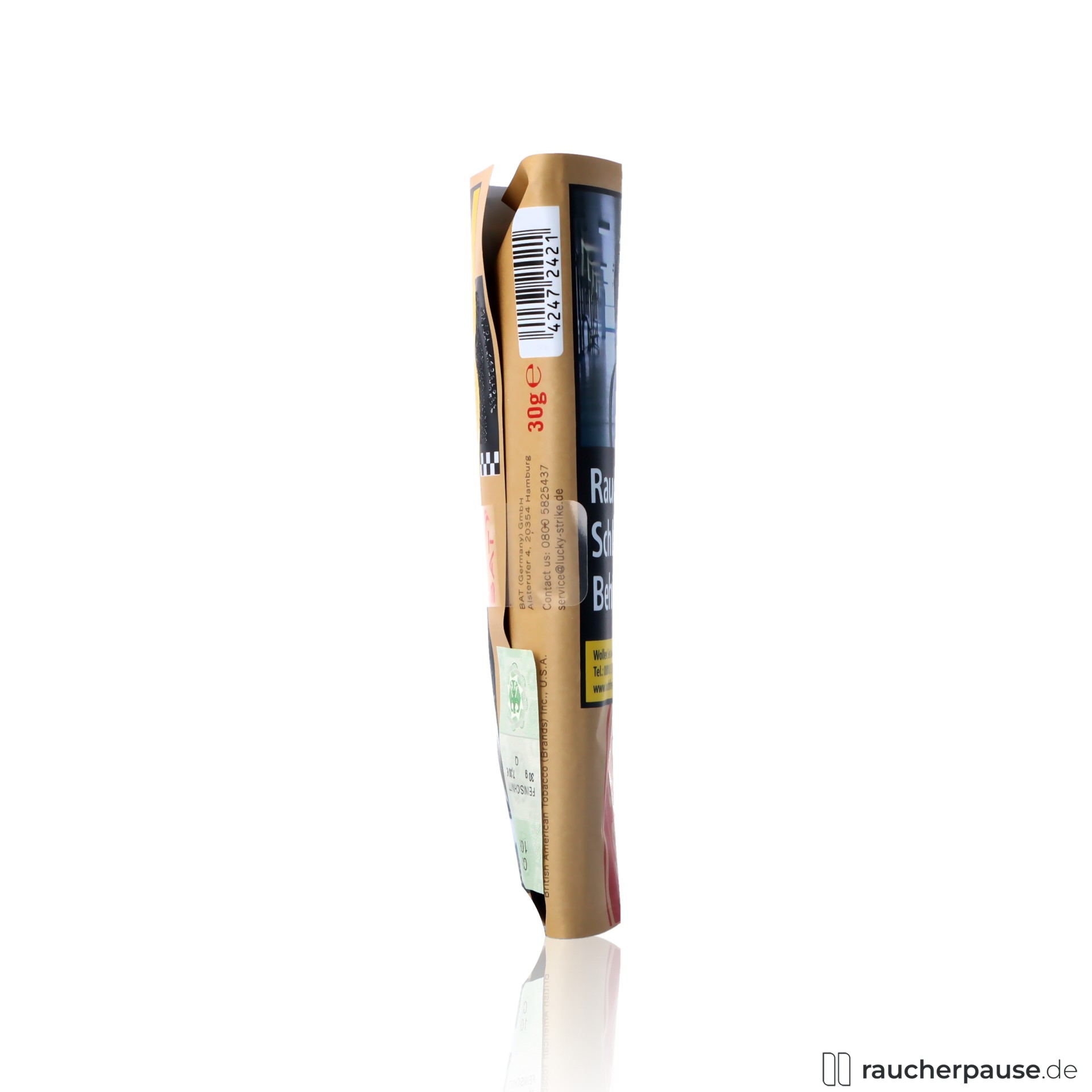 lucky strike origins usa red 30g pouch feinschnitt ohne zusaetze , packshot hinterseite
