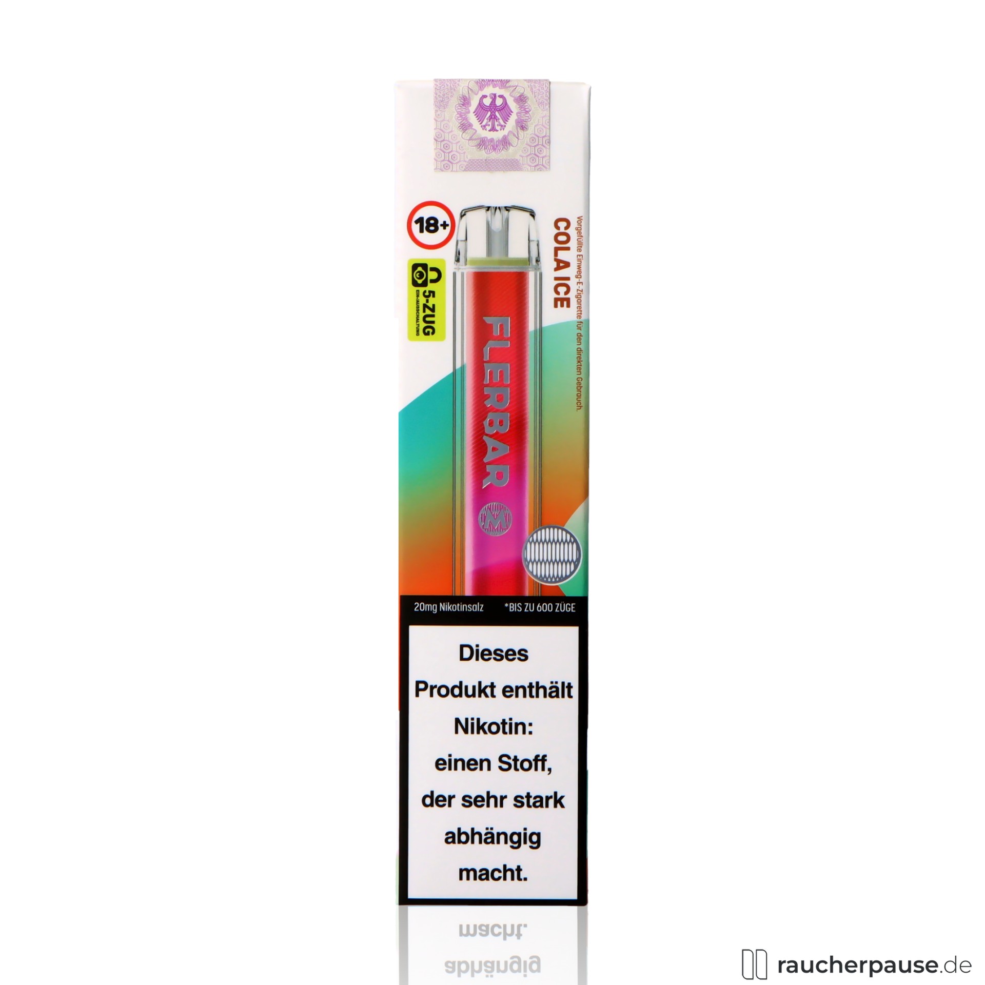 Flerbar Einweg Vape | Cola Ice | 600 Züge | 20 mg/ml Nikotin | Cola & Ice flerbar, flerbar einweg vape cola ice zuege ml nikotin cola ice, packshot vorderseite