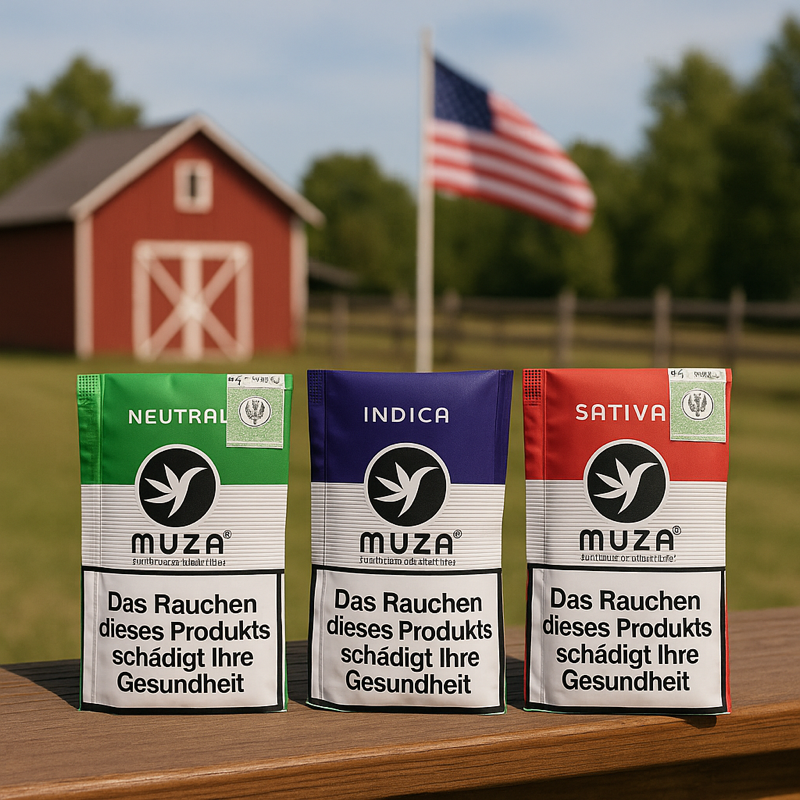 Muza Tabak Neutral, Indica und rot Packungen in den USA