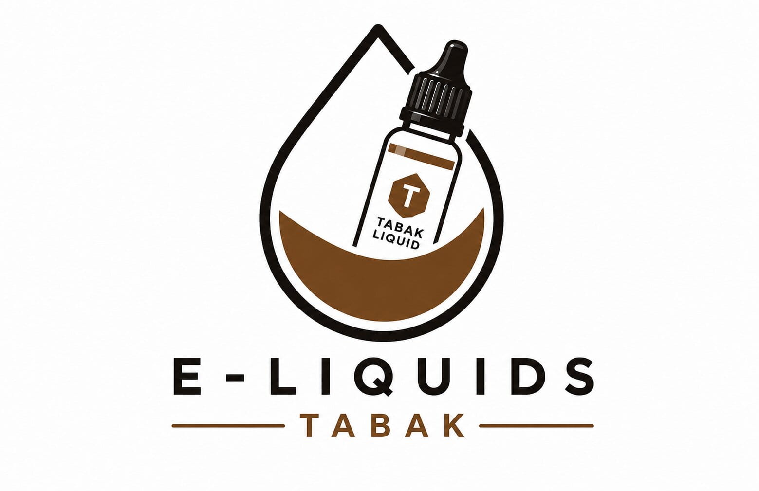 E-Liquids Tabak Logo mit Liquidflasche und Tabakgeschmack für E-Zigaretten und Pod-Systeme.