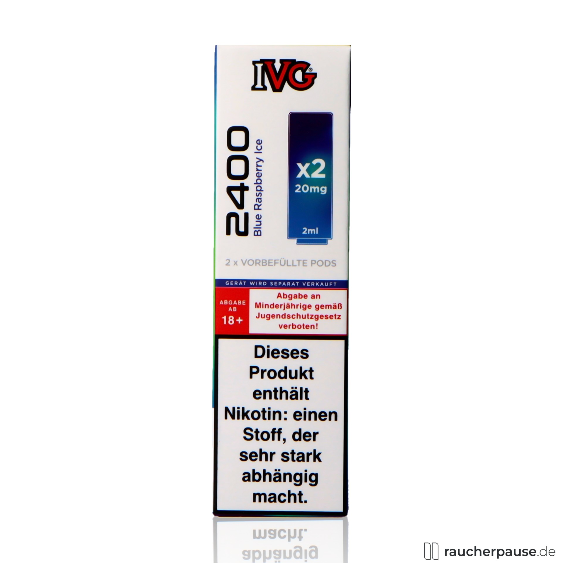 IVG 2400 Prefilled Pods Blue Raspberry Ice | 20 mg/ml Nikotin | 2x2ml | Blaue Himbeere & Ice ivg, ivg prefilled pods blue raspberry ice ml nikotin blaue himbeere ice , packshot vorderseite
