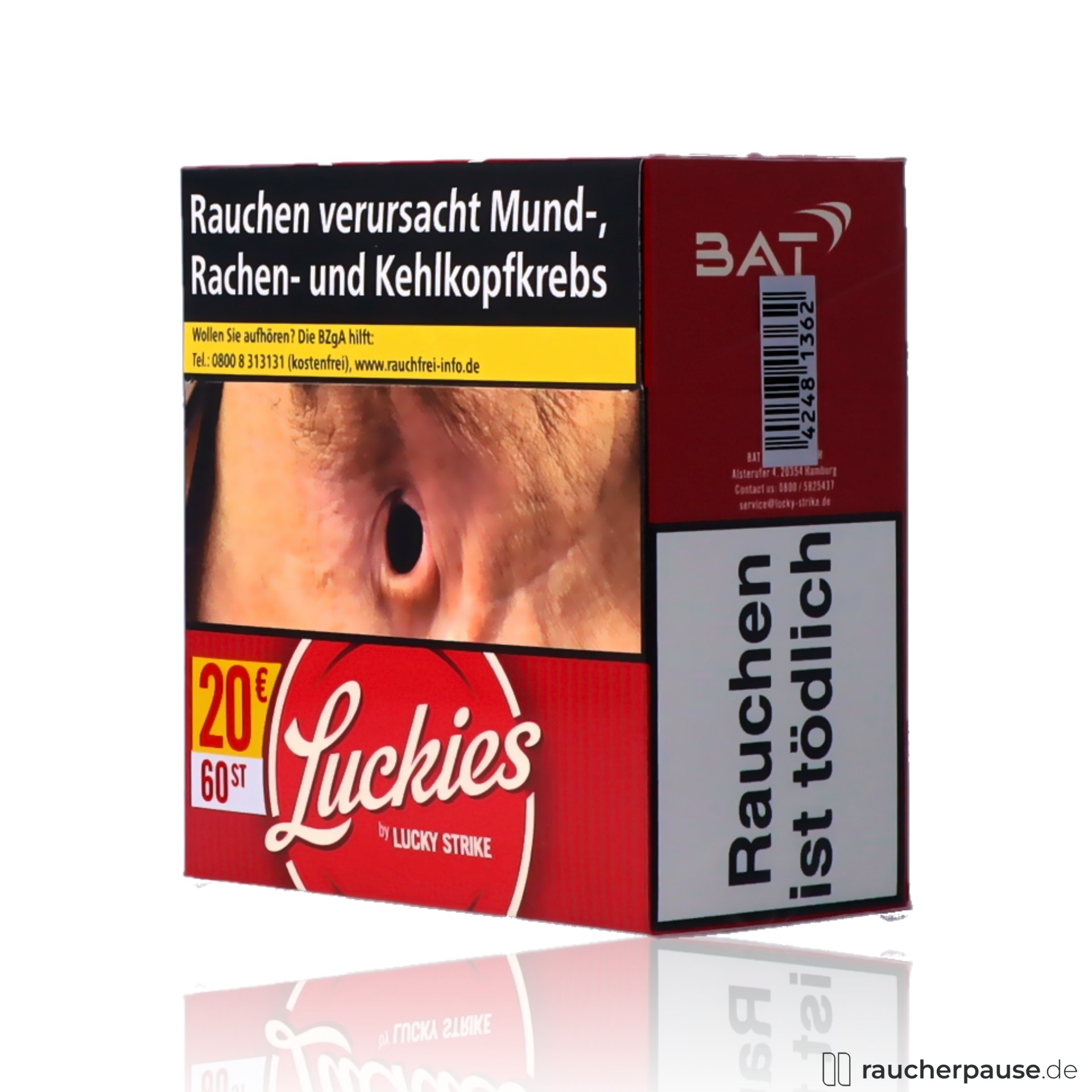Die Luckies Crafted 1871 Red Hercules Zigaretten in einer eleganten roten Dose mit gelb-weißem Logo, 60 Stk. pro Packung, American Blend.