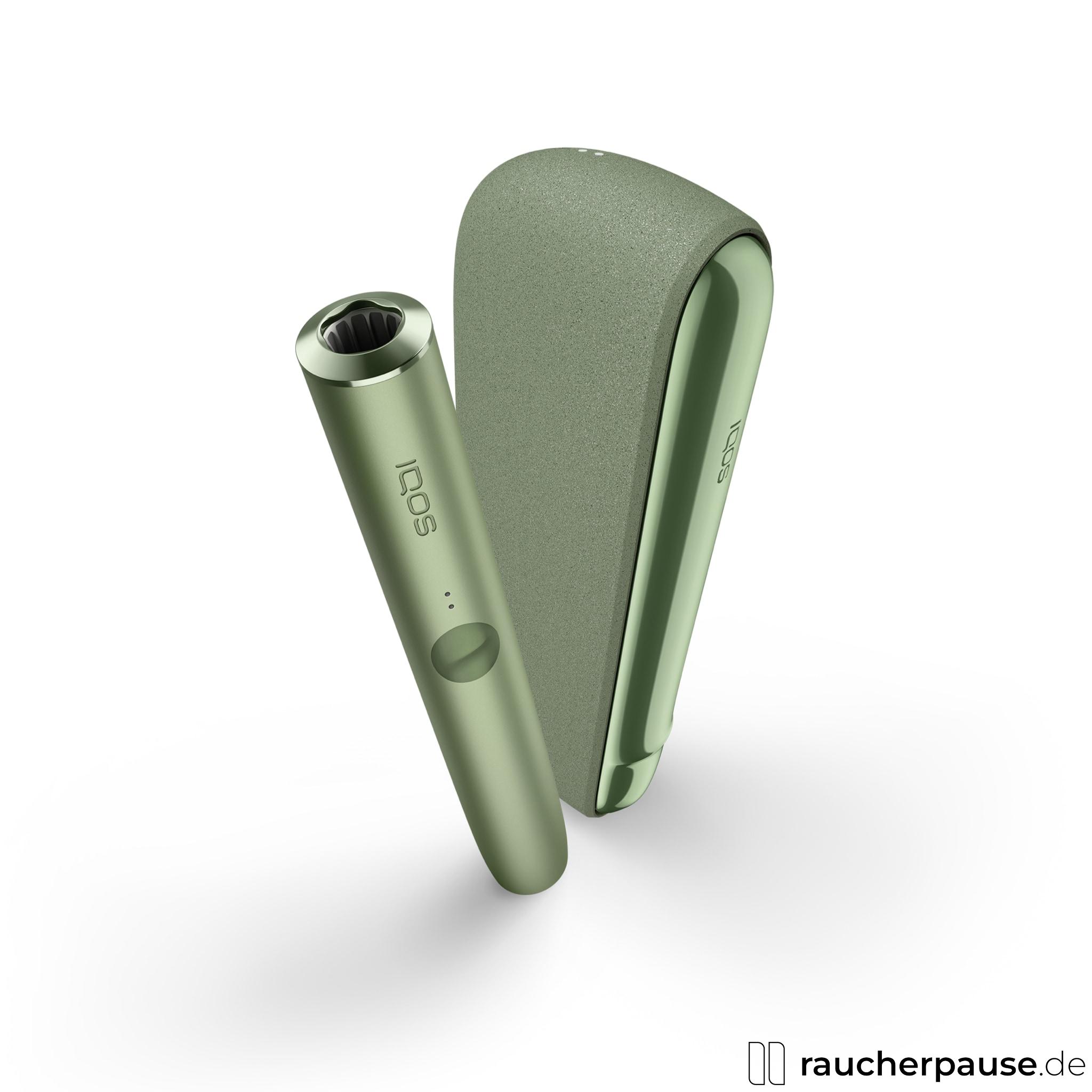 IQOS Iluma Tabakerhitzer Kit in Moss Green, showcasing modern design and innovative Induktionsheizungstechnologie., packshot vorderseite