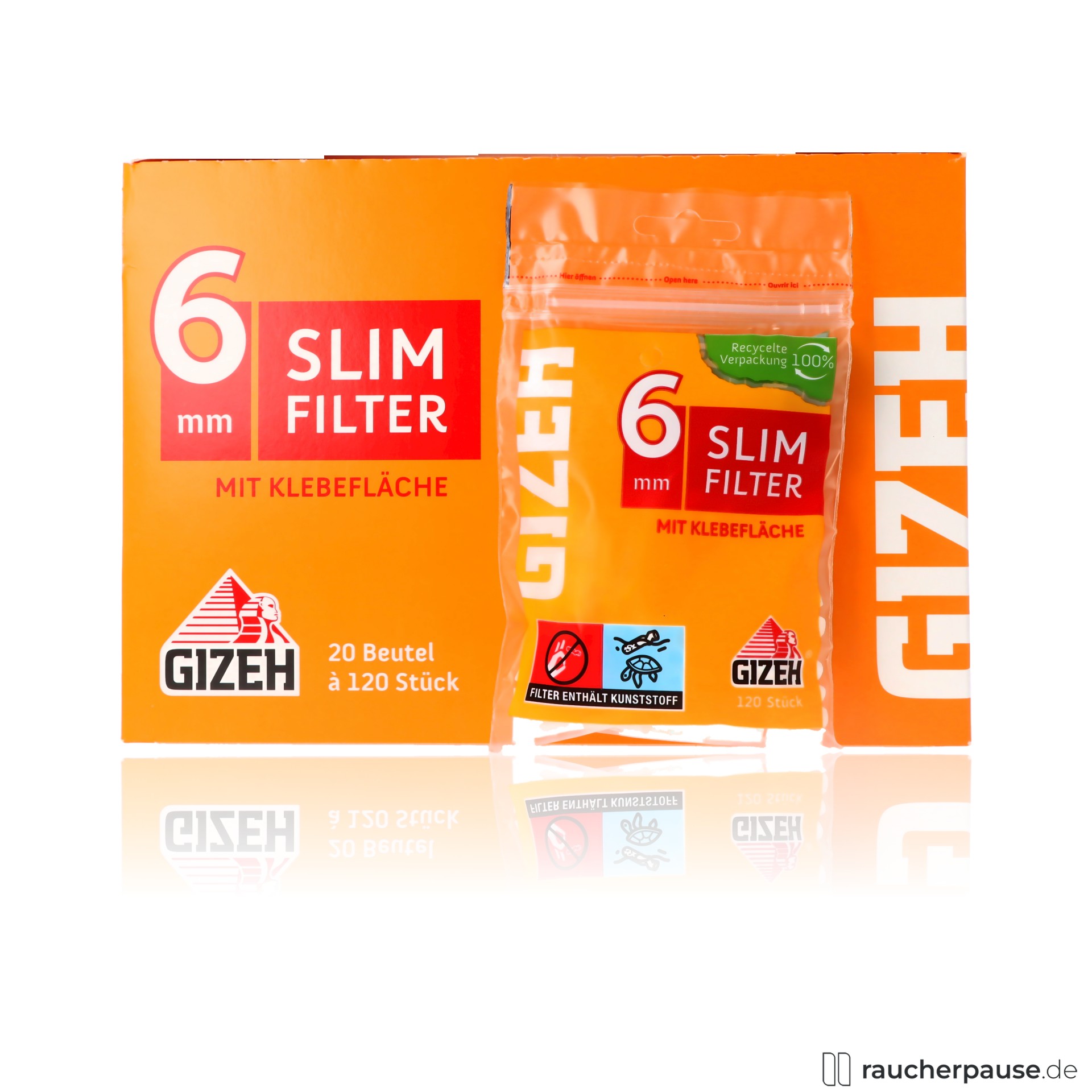 Gizeh Slim 6mm Filter | 120 Stück | Wiederverschließbarer Beutel mit Spenderloch
