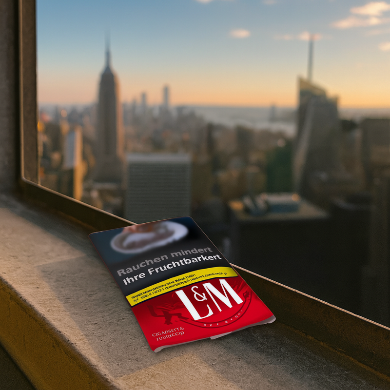 LuM Tabak rot pouch vor der New York Skyline