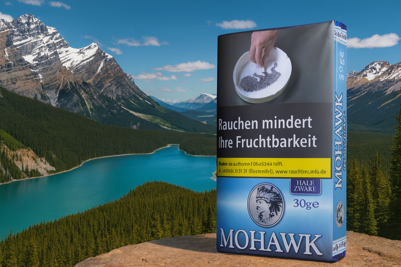 Mohawk Tabak Blau Packung neben dem Peyto Lake in Kanada
