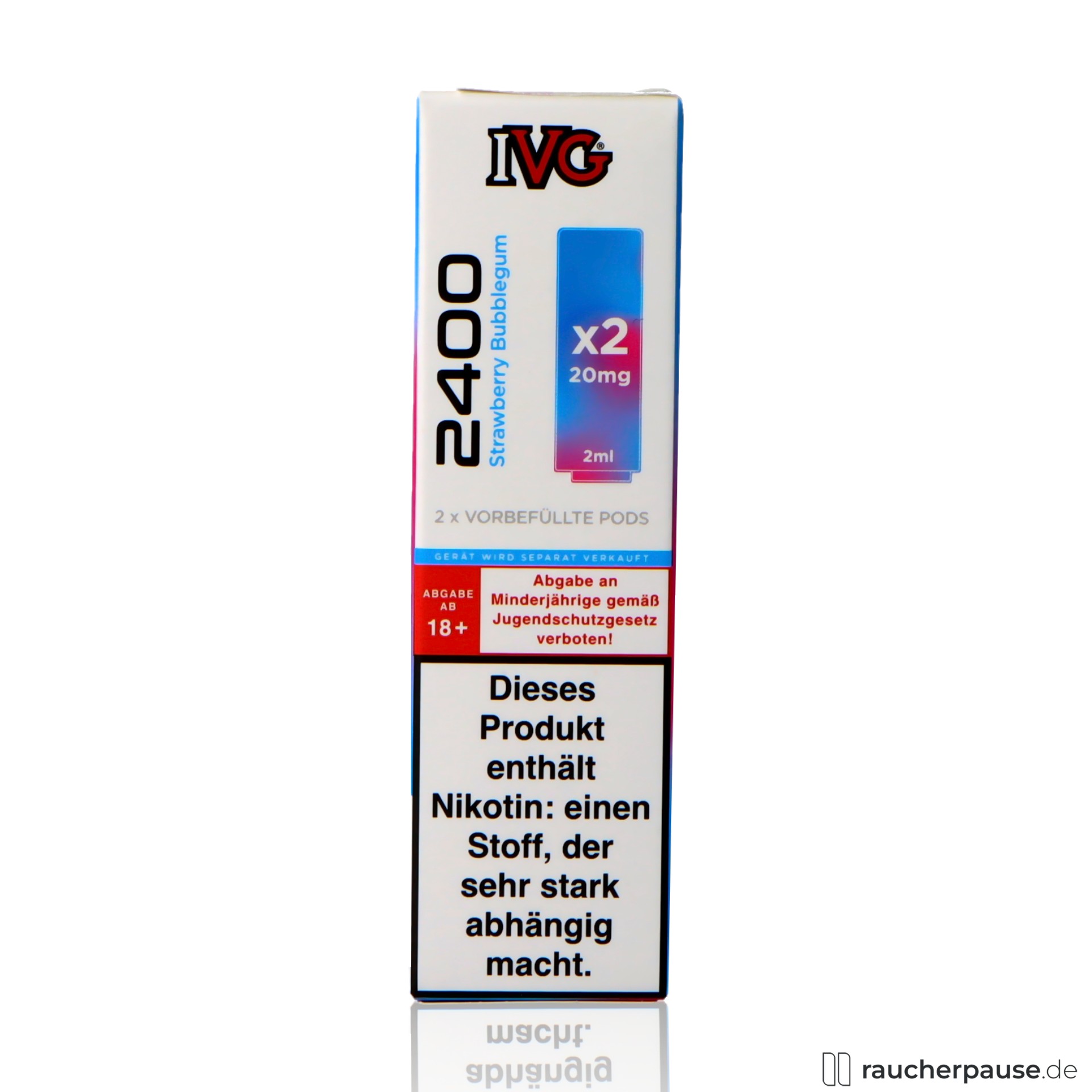 IVG 2400 Prefilled Pods Strawberry Bubblegum | 20 mg/ml Nikotin | 2x2ml | Erdbeere & Kaugummi ivg, ivg prefilled pods strawberry bubblegum ml nikotin erdbeere kaugummi , packshot hinterseite
