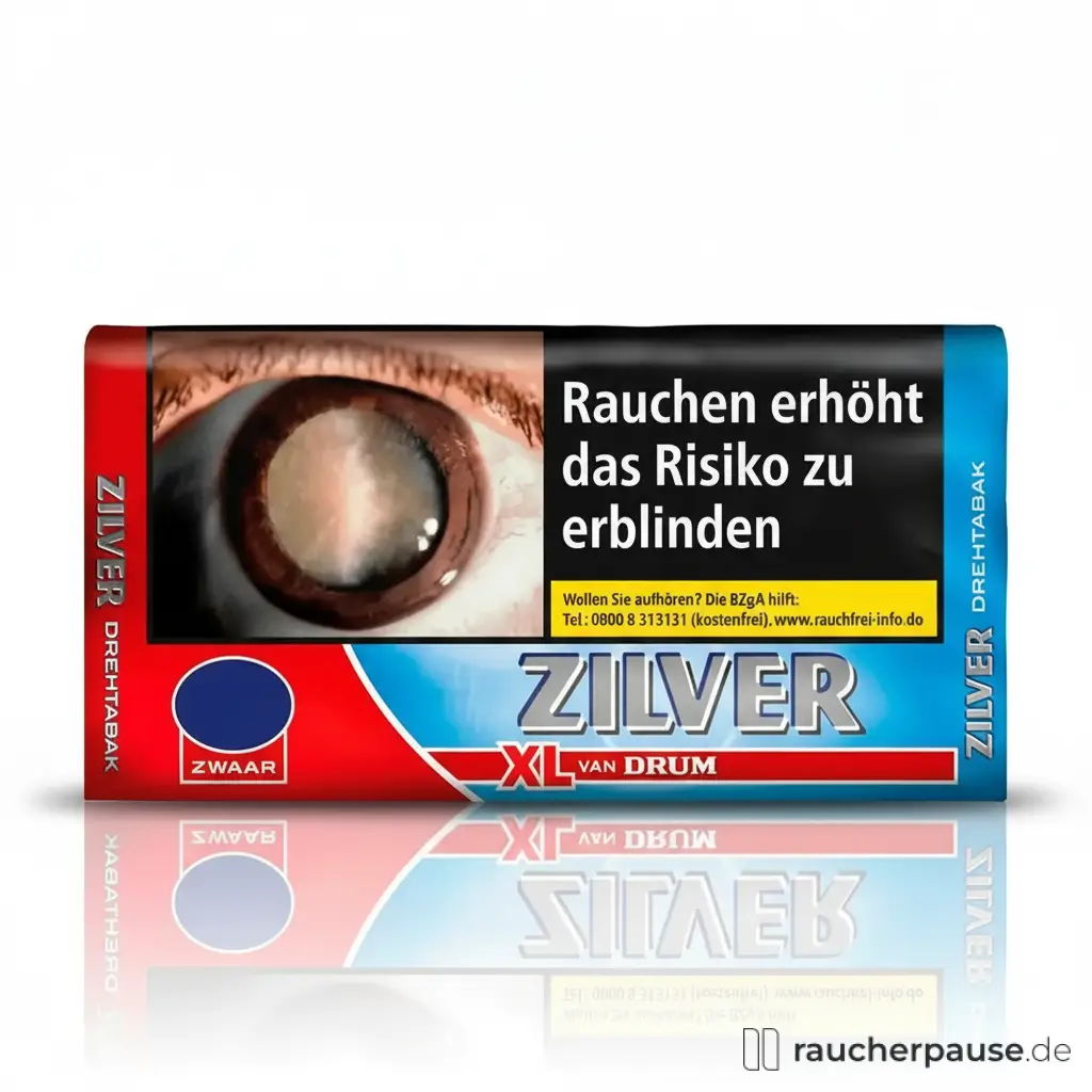 Zilver XL Drehtabak von Drum | 50g Pouch | Zware Mischung | Mittel bis Stark | Für ca. 120 Zigaretten