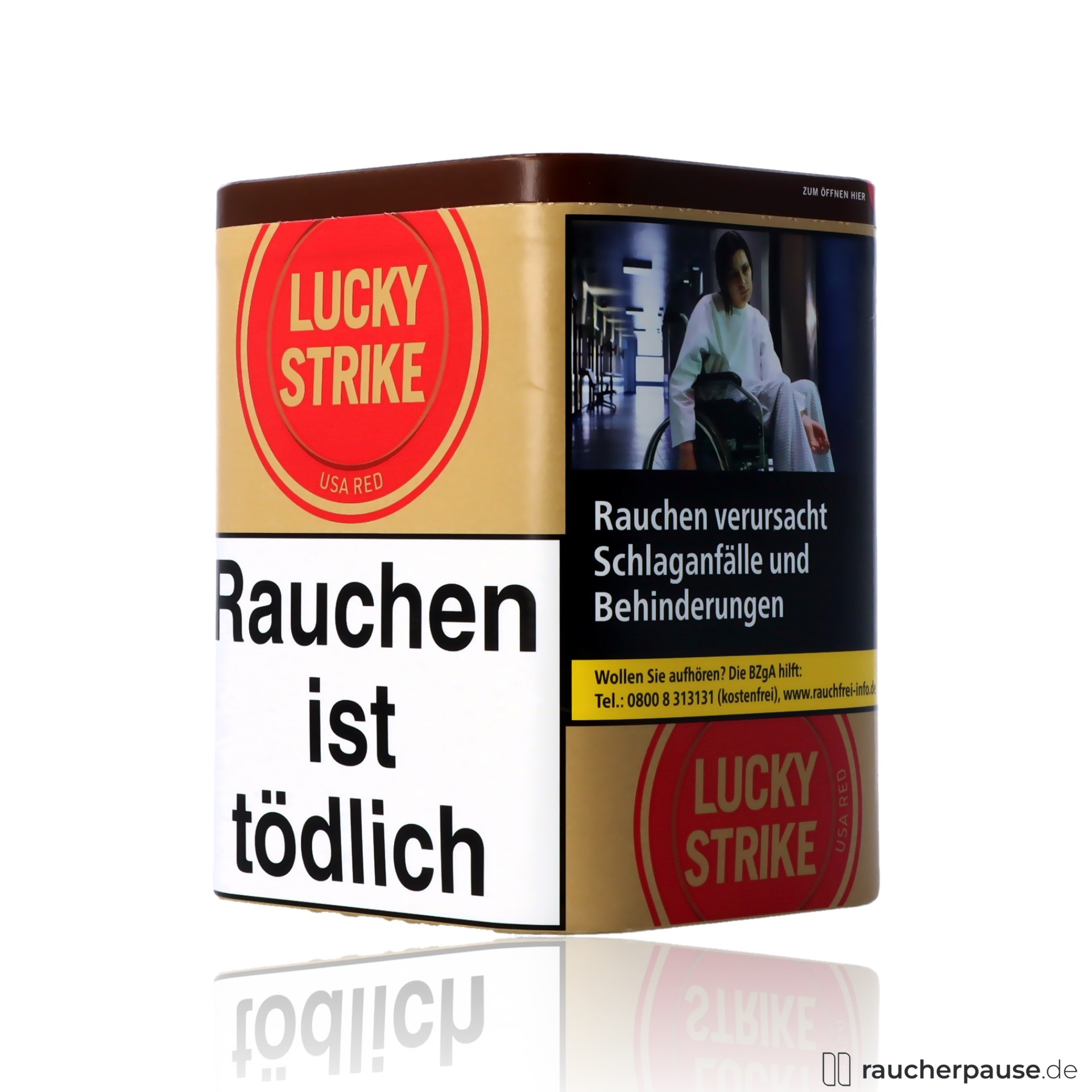 lucky strike origins usa red zigarettentabak 64g dose ohne zusatzstoffe , packshot vorderseite