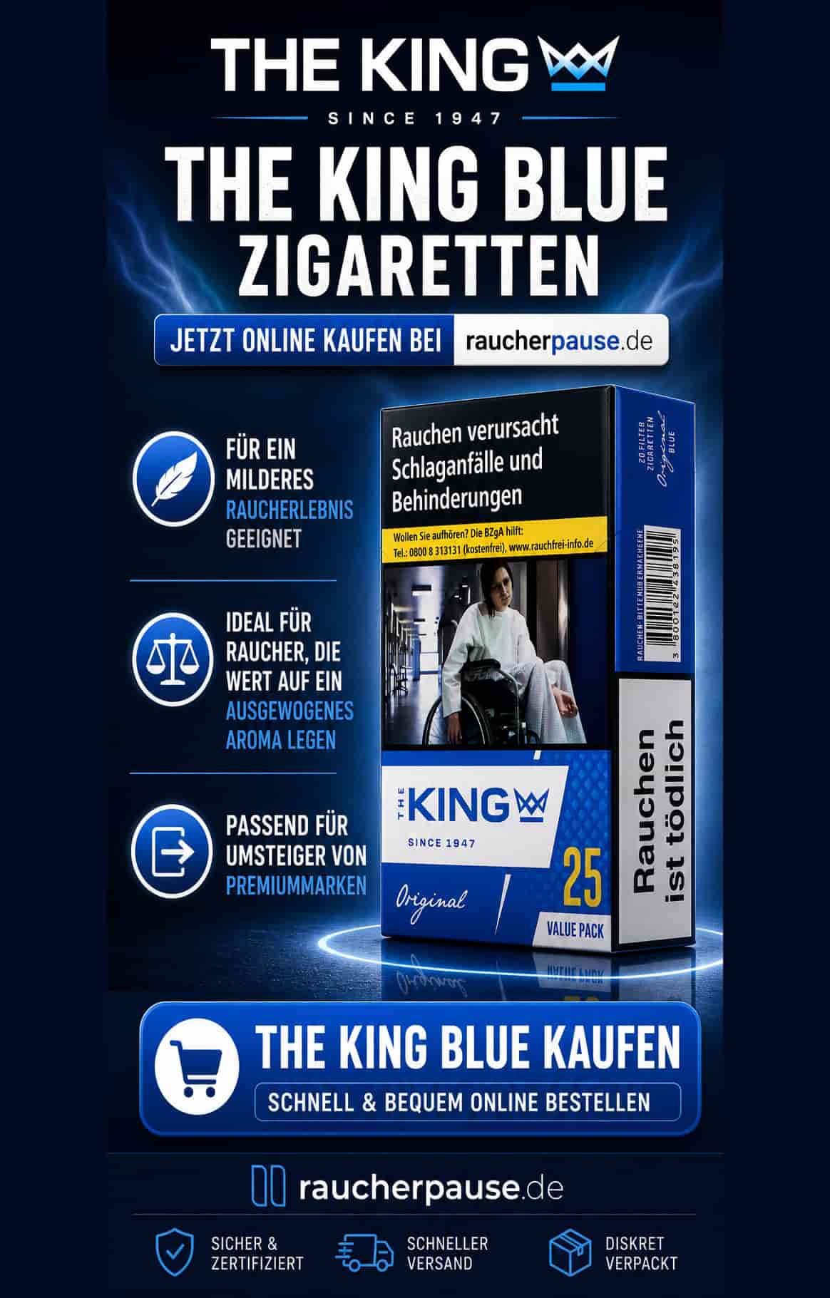 The King Blue Zigaretten kaufen – mildes und ausgewogenes Rauchprofil für den Alltag