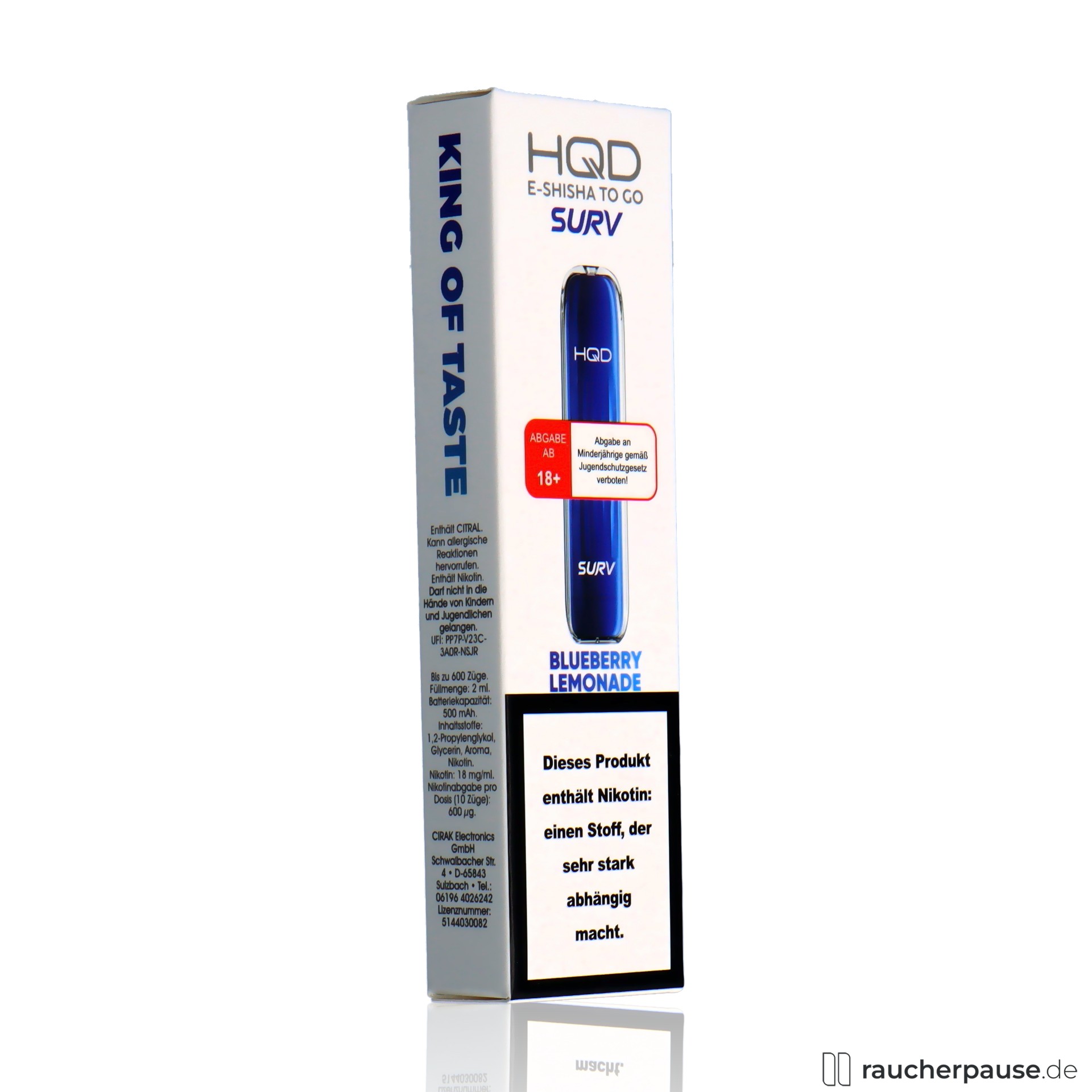 hqd, hqd wave einweg e shisha blueberry lemonade ml nikotin zuege , packshot seitlich