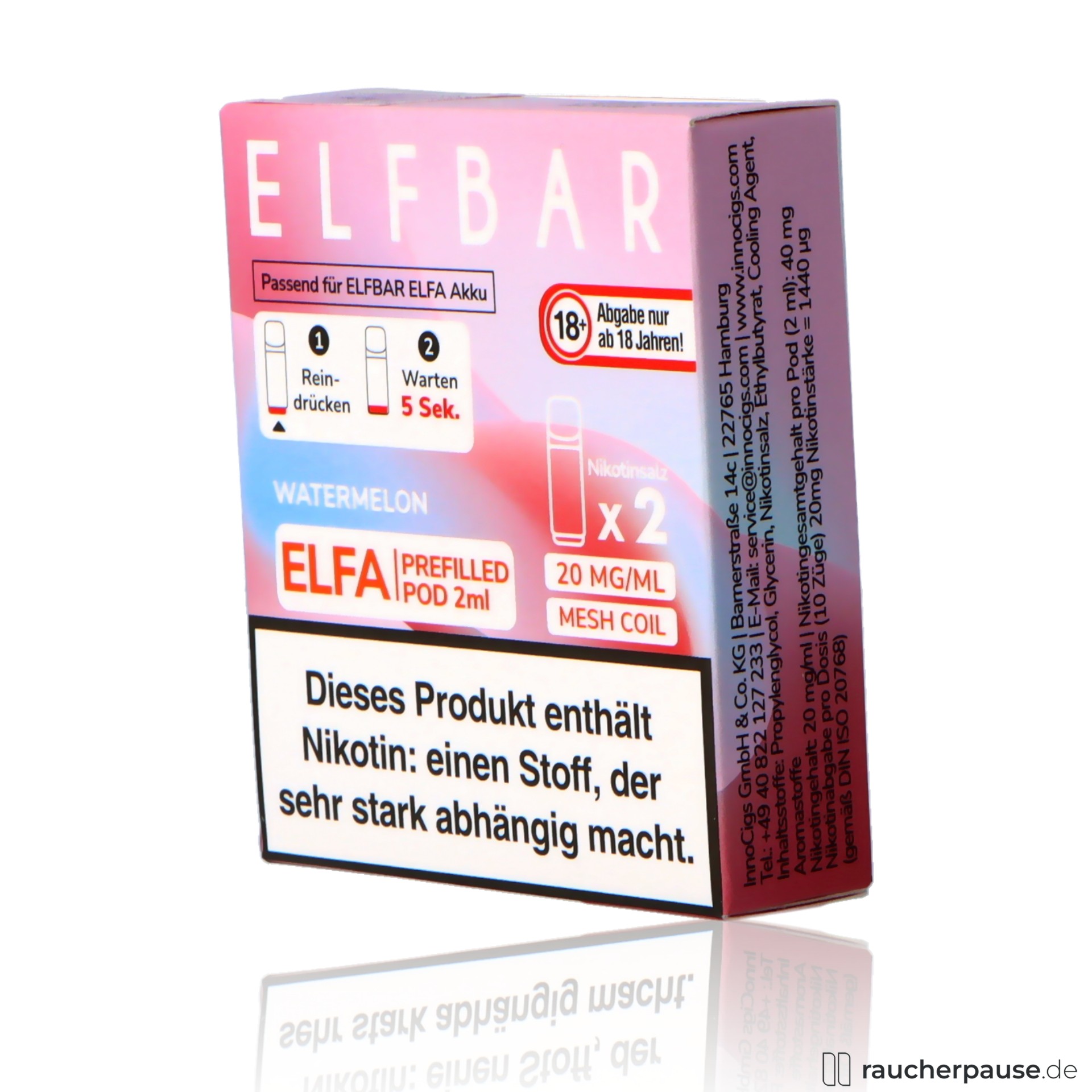 elfbar, elf bar elfa prefilled pods watermelon ml nikotin , packshot seitlich