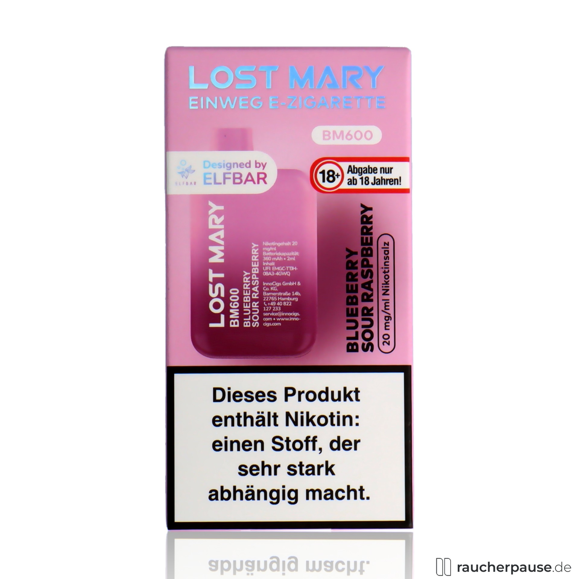 Lost Mary BM600 Einweg E-Zigarette | Blueberry Sour Raspberry | 20 mg/ml Nikotin | 600 Züge