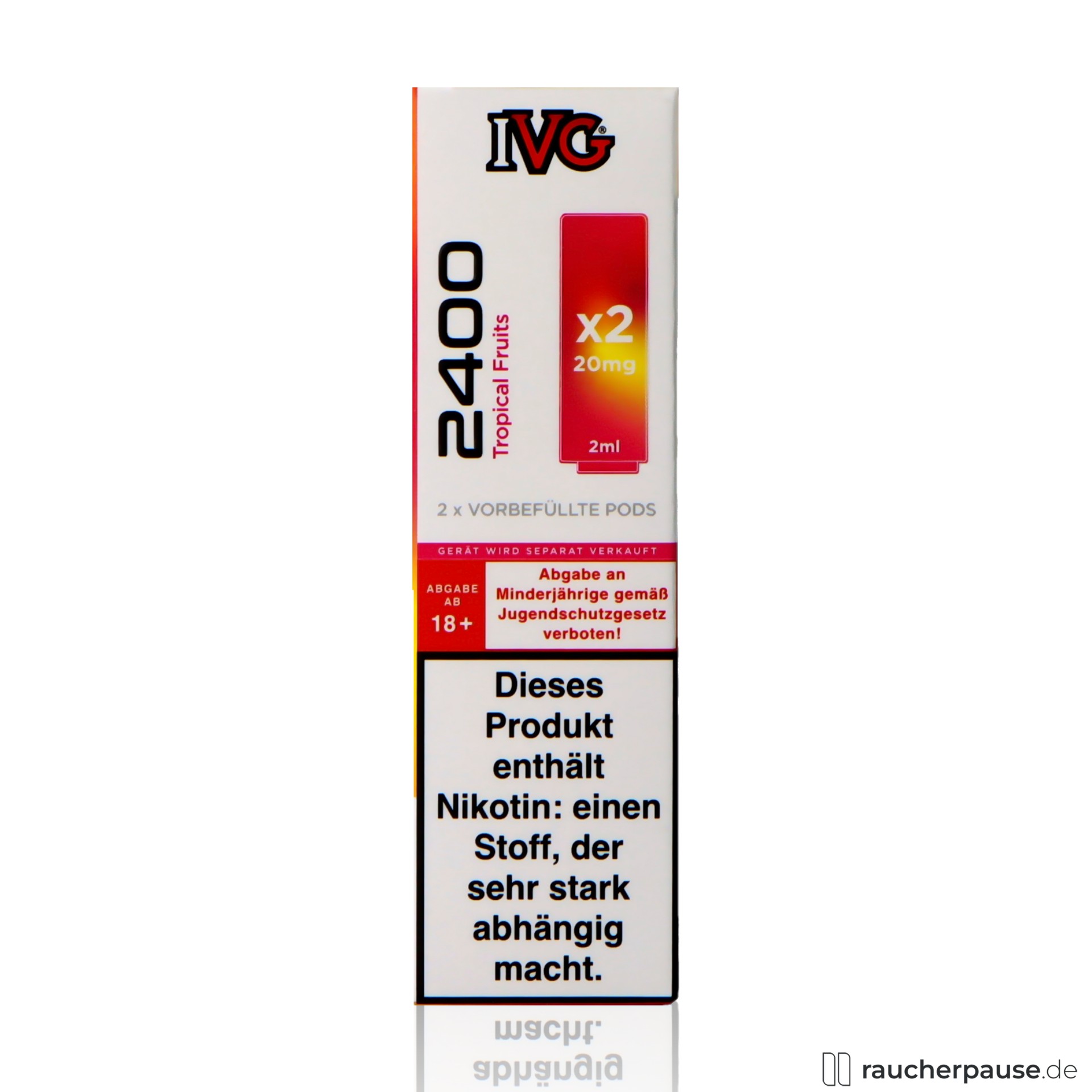 IVG 2400 Prefilled Pods Tropical Fruits | 20 mg/ml Nikotin | 2x2ml | Tropische Früchte ivg, ivg prefilled pods tropical fruits ml nikotin tropische fruechte , packshot hinterseite
