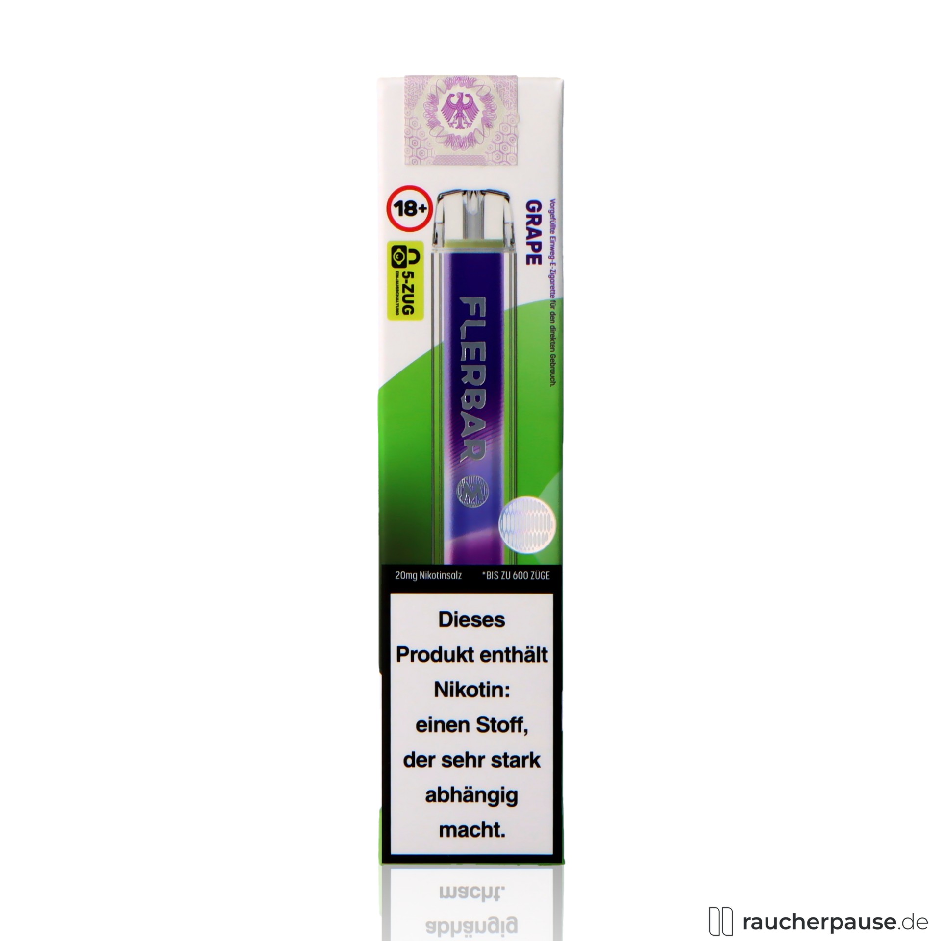 Flerbar Einweg Vape | Grape | 600 Züge | 20 mg/ml Nikotin | Traube flerbar, flerbar einweg vape grape zuege ml nikotin traube , packshot seitlich