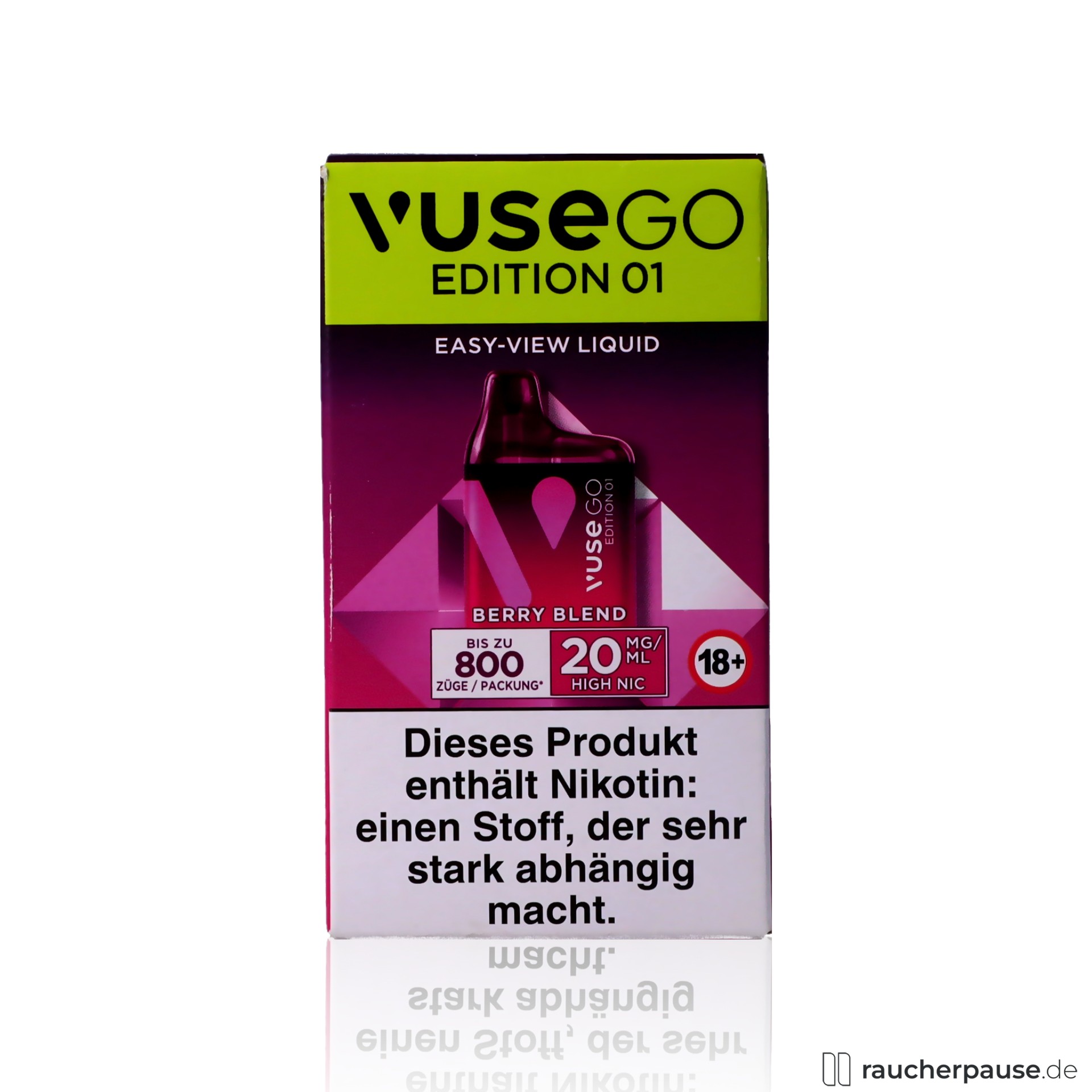 Vuse GO BOX E-Shisha | Berry Blend 20mg | 800 Züge Einweg E-Zigarette vuse, vuse go box e shisha berry blend zuege einweg e zigarette himbeere erdbeere brombeere blaubeere , packshot hinterseite