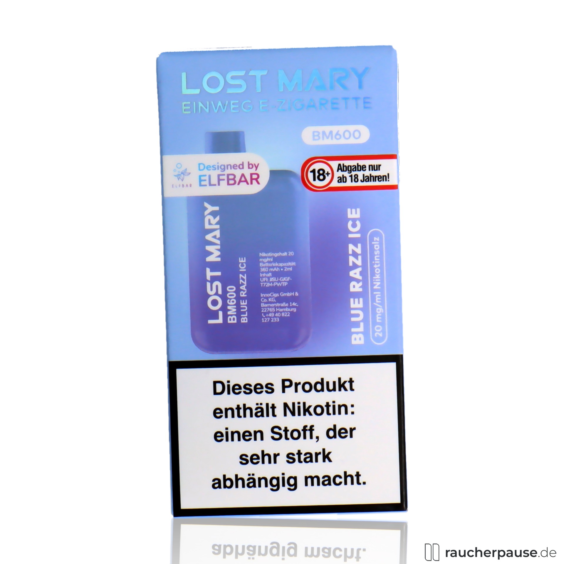 Lost Mary BM600 Einweg E-Zigarette | Blue Razz Ice | 20 mg/ml Nikotin | 600 Züge Lost Mary BM600 Einweg E-Zigarette | Blue Razz Ice | 20 mg/ml Nikotin | 600 Züge