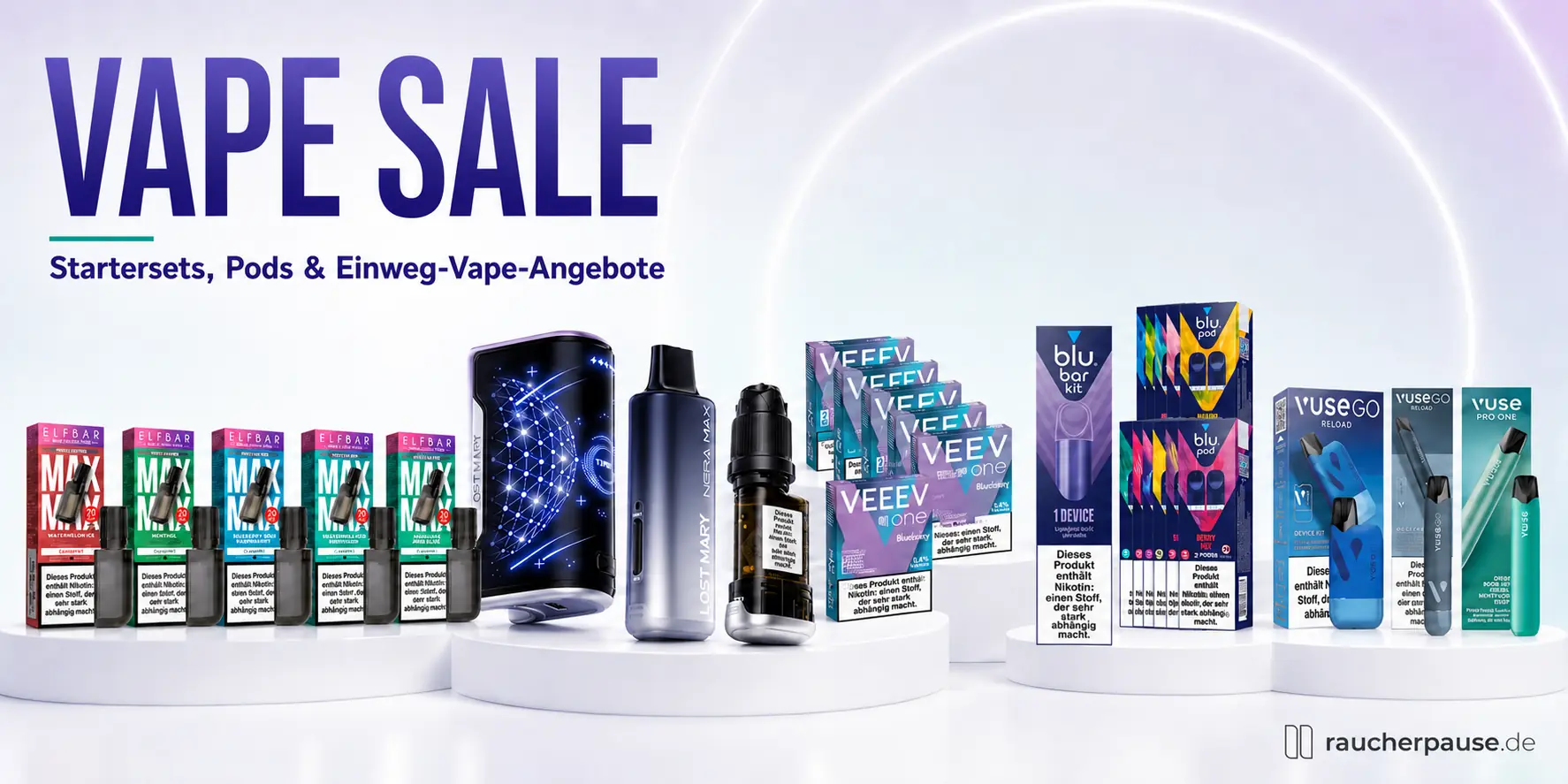 Vape Sale mit Angeboten von ELFBAR, Lost Mary, VEEV, blu und Vuse bei Raucherpause
