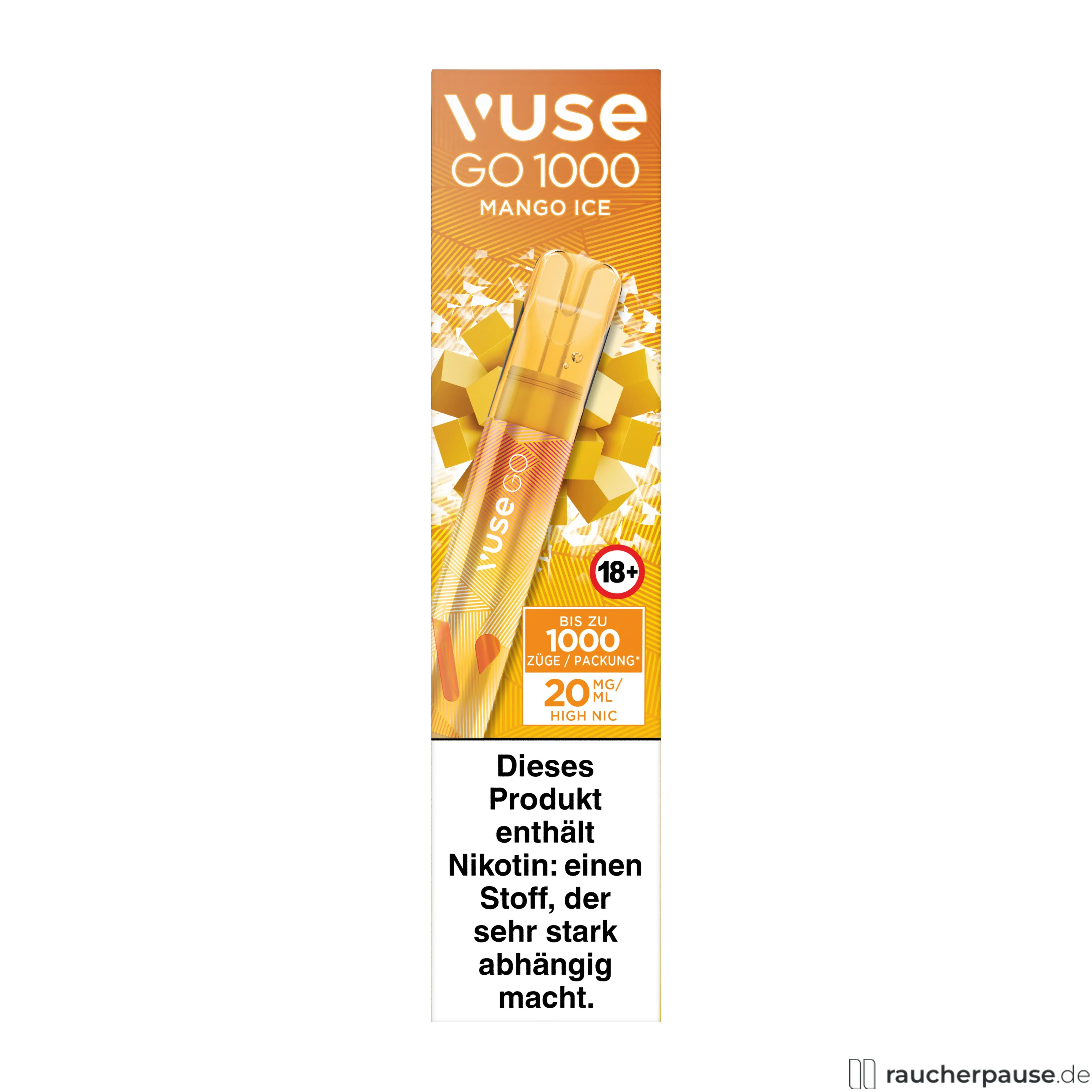 Vuse GO 1000 E-Shisha | Mango Ice | 20 mg/ml Nikotin | Einweg | 1000 Züge
