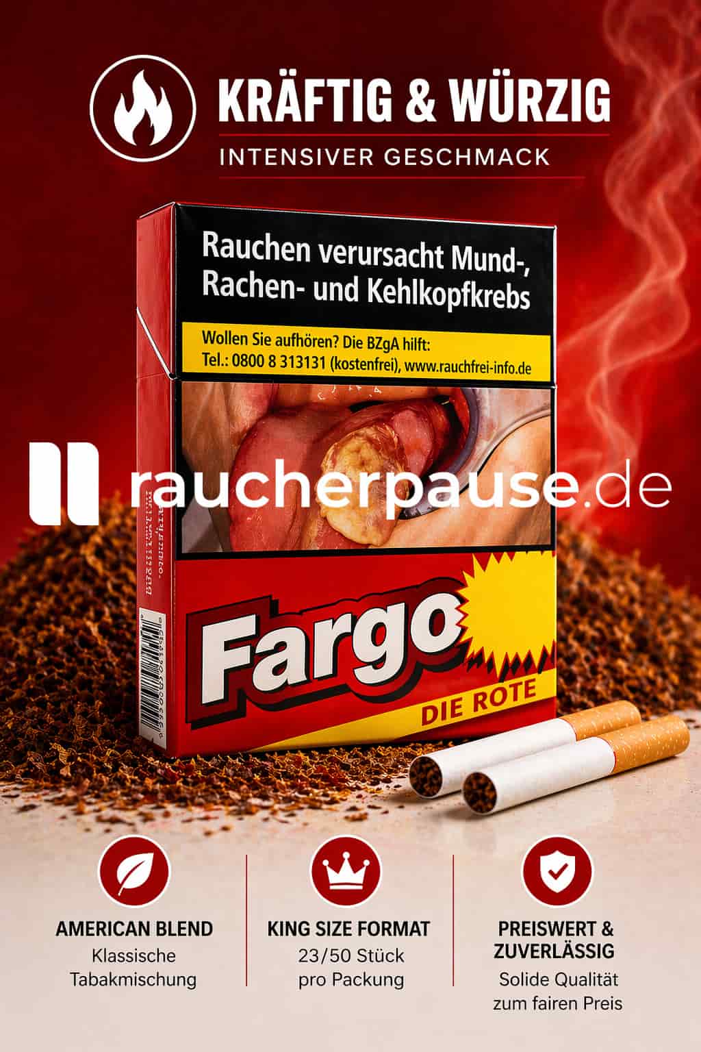 Fargo Red Zigaretten kaufen – kräftiger American Blend in 23/50er Packung 