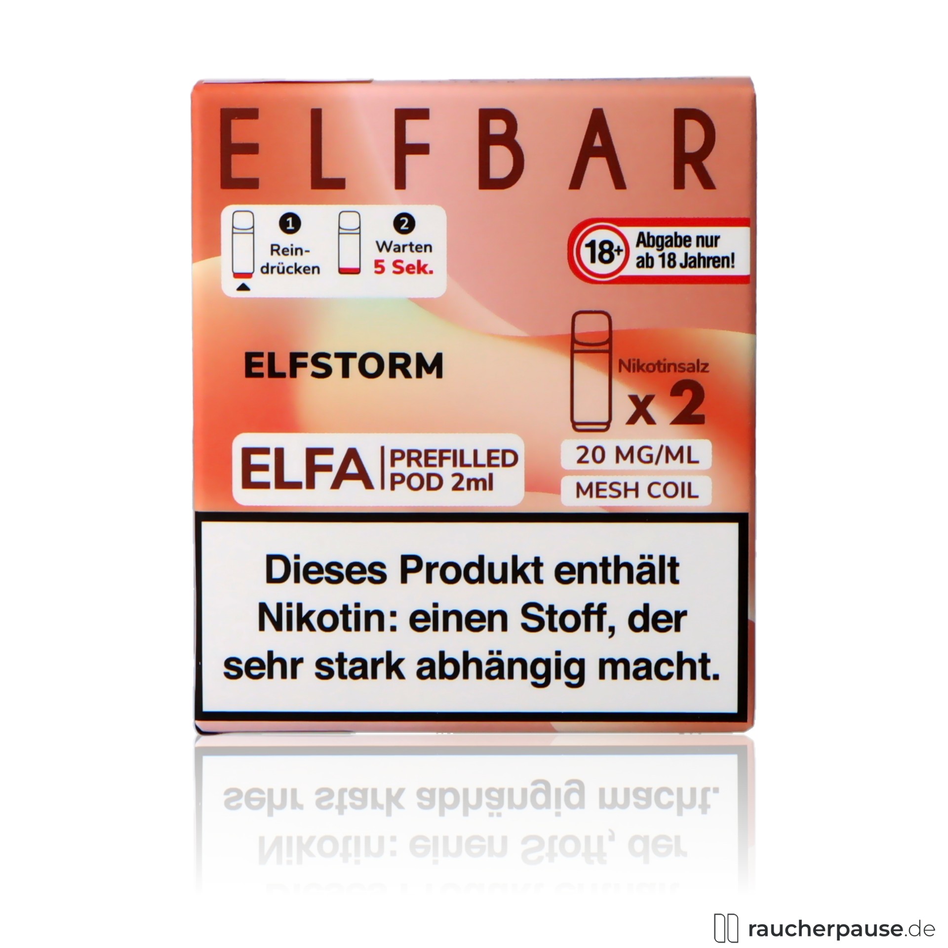 Elf Bar Elfa Prefilled Pods Elfergy Ice | 20mg/ml Nikotin | 2x2ml elfbar, elf bar elfa prefilled pods elfergy ice ml nikotin, packshot seitlich