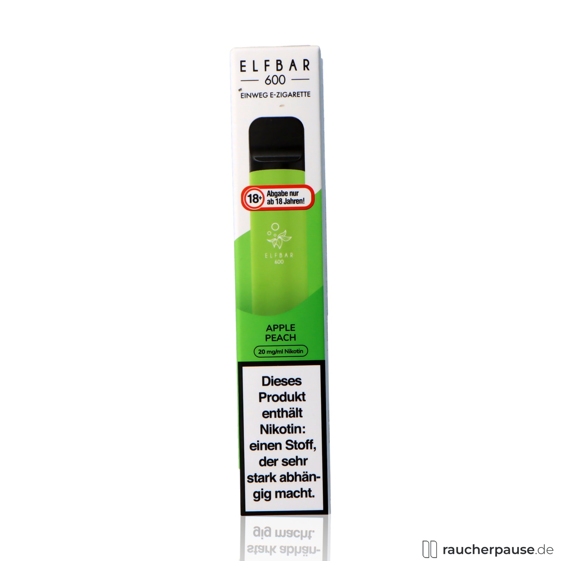 ELFBAR E-Shisha in Apfel-Pfirsich Geschmacksrichtung mit 20mg/ml Nikotin für einfaches Online-Kaufen., packshot vorderseite