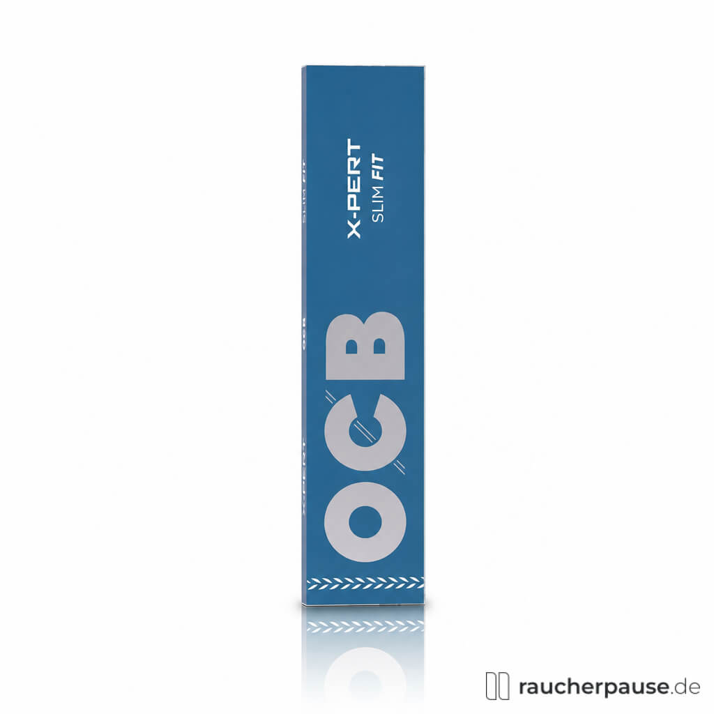OCB X-Pert Slim Fit Long Zigarettenpapier in blauer Box mit weißem Logo und minimalistischem Design