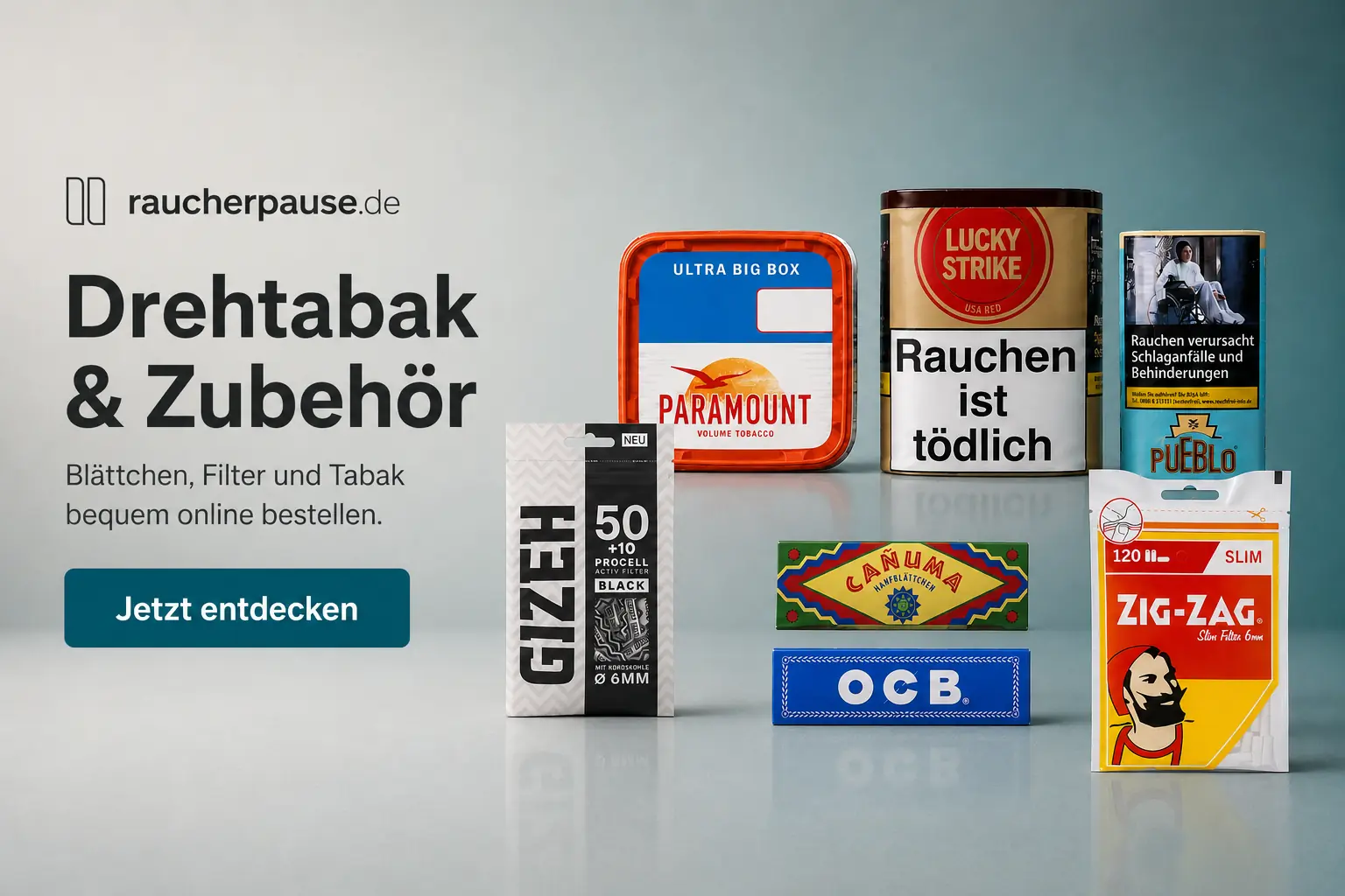 Drehtabak mit Blättchen und Filtern bei raucherpause.de