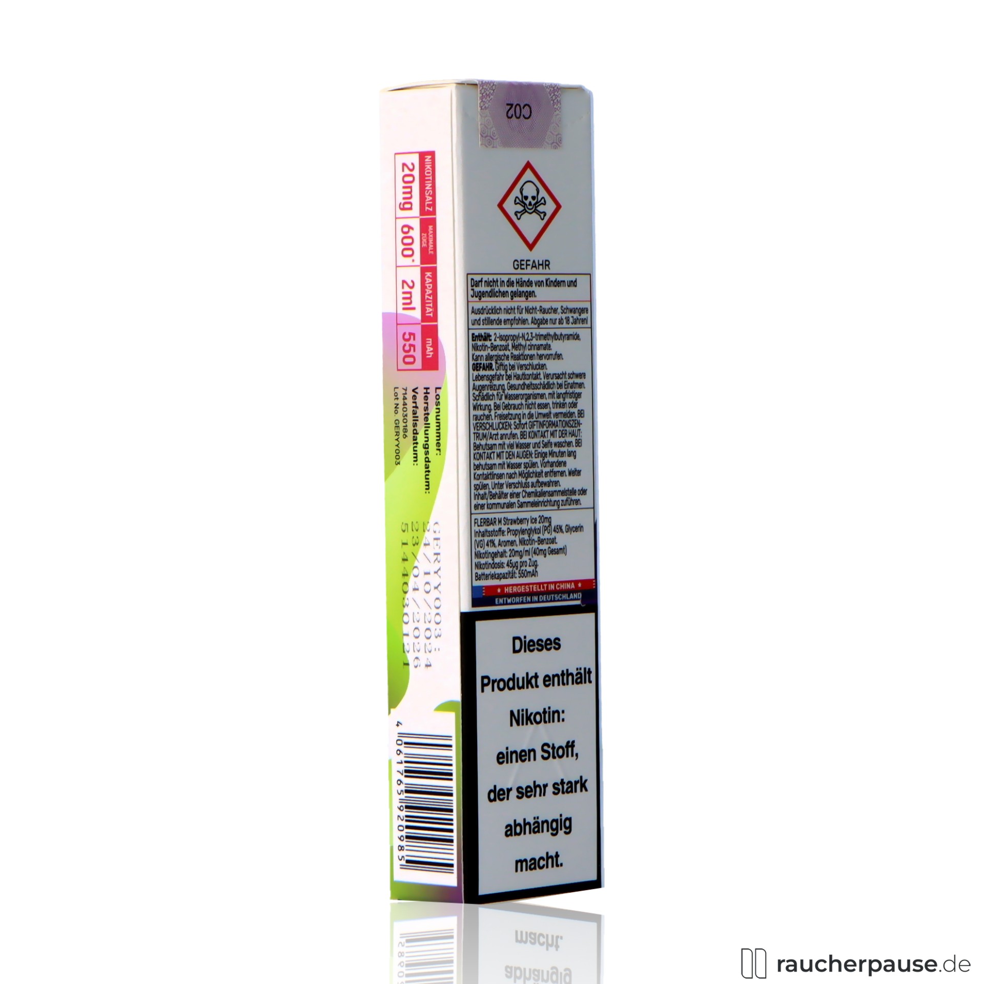 flerbar, flerbar einweg vape strawberry ice zuege ml nikotin erdbeere ice , packshot vorderseite