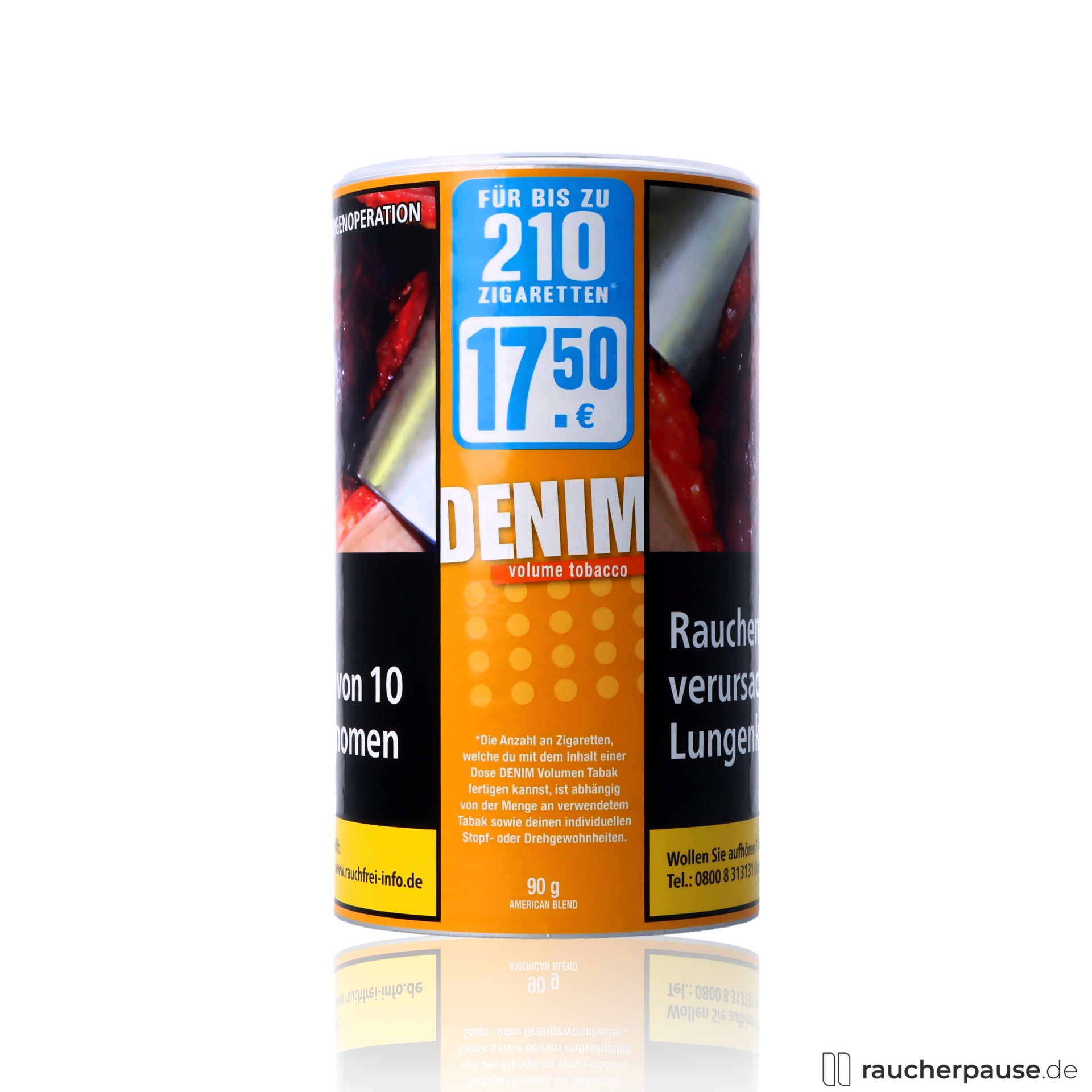 denim volumentabak xxl 90g dose virginia burley aroma , packshot seitlich