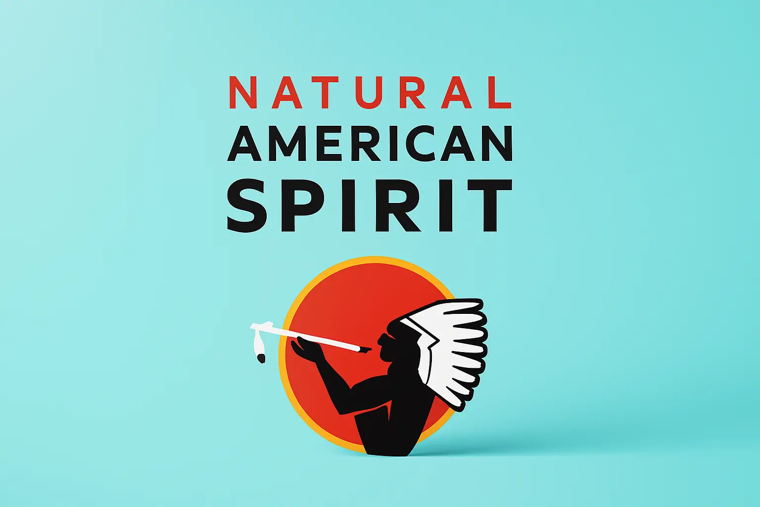 Logo von American Spirit mit dem Schriftzug „NATURAL AMERICAN SPIRIT“ und einer stilisierten Figur mit Federn, die eine Flöte spielt, auf einem türkisfarbenen Hintergrund.