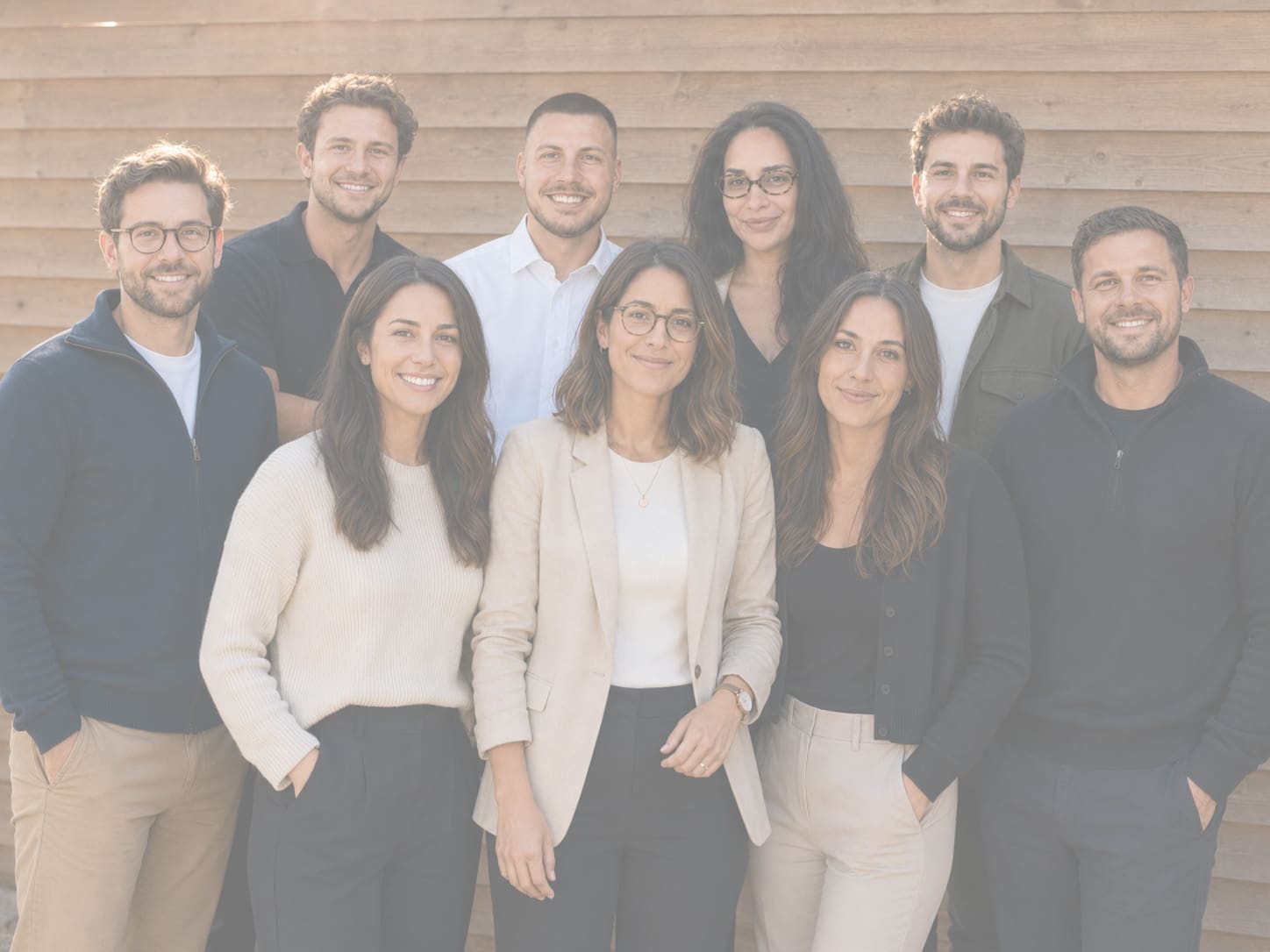 Das Team von raucherpause.de gemeinsam vor einer Holzwand
