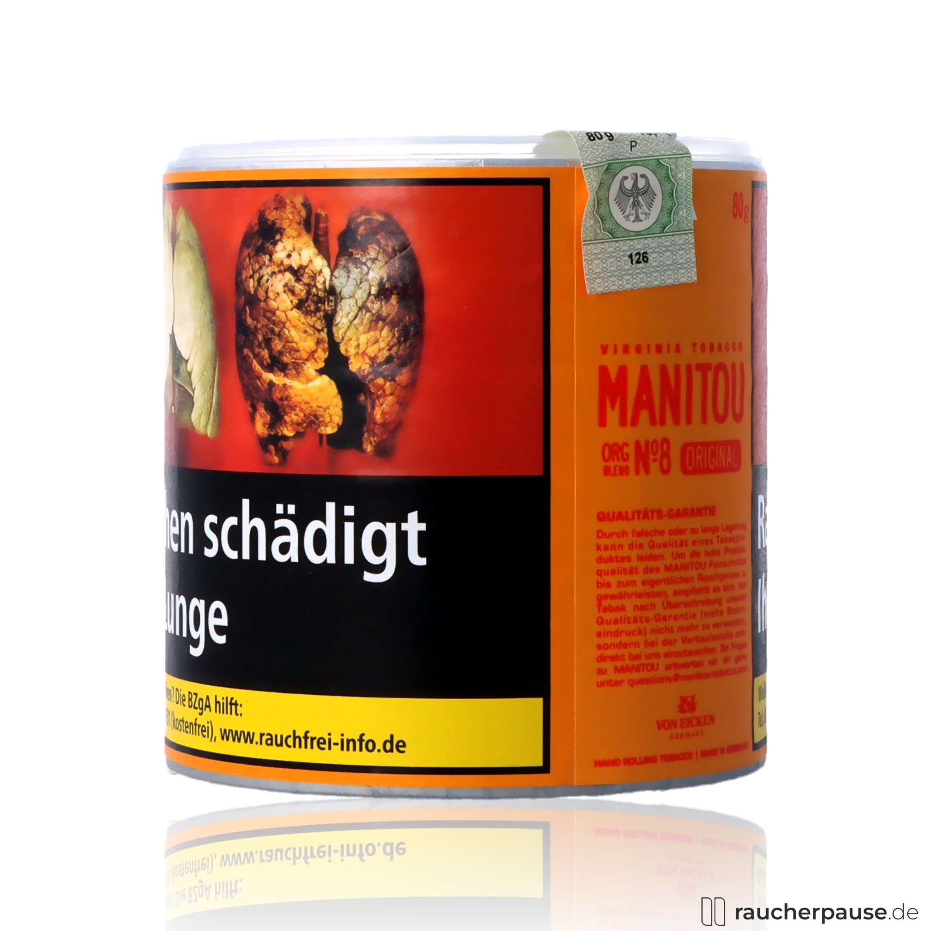 manitou org gold feinschnitt 80g dose virginia orient tabak zusatzstofffrei , packshot seitlich